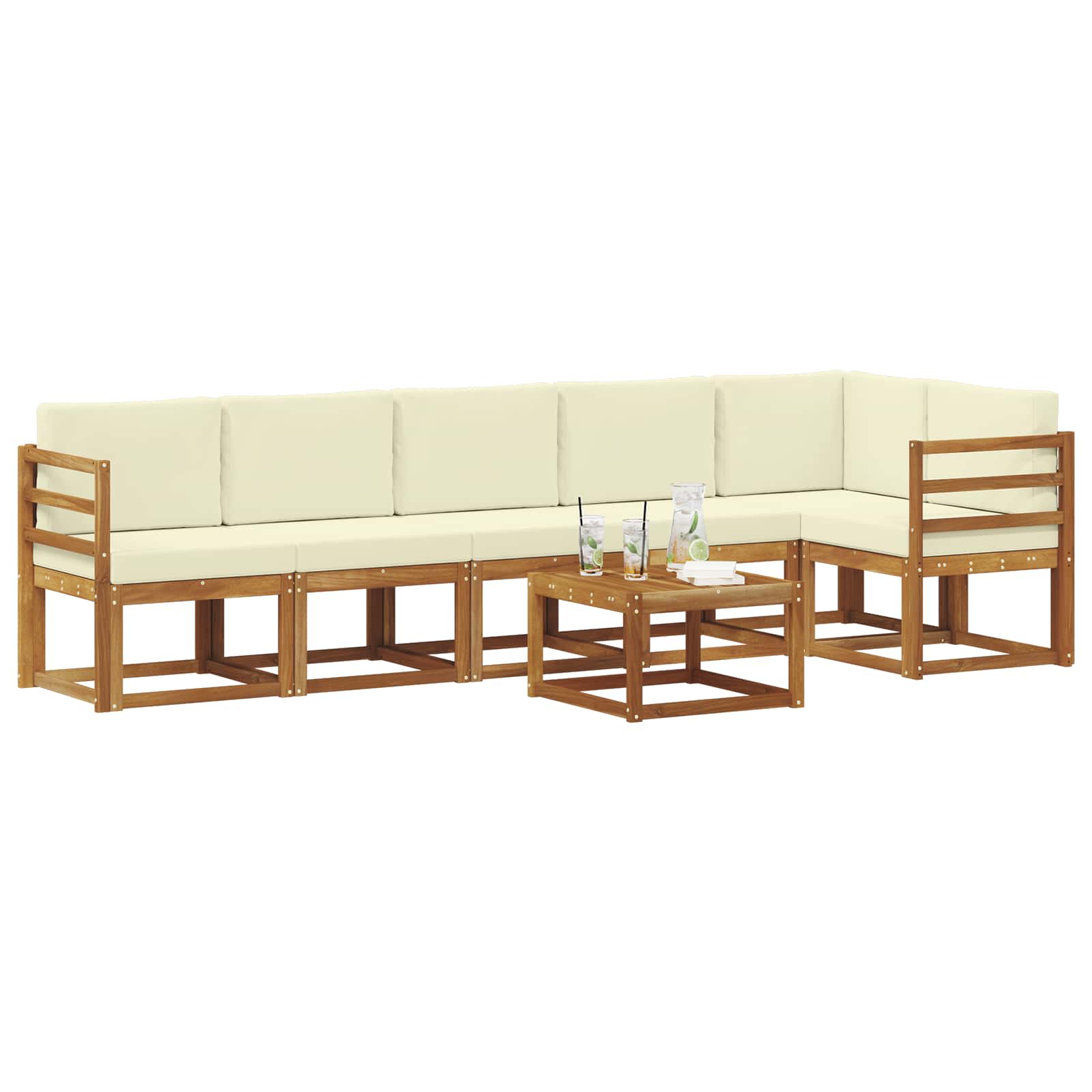 Outdoor-Sofagarnitur 7 stk. Natur und Creme
