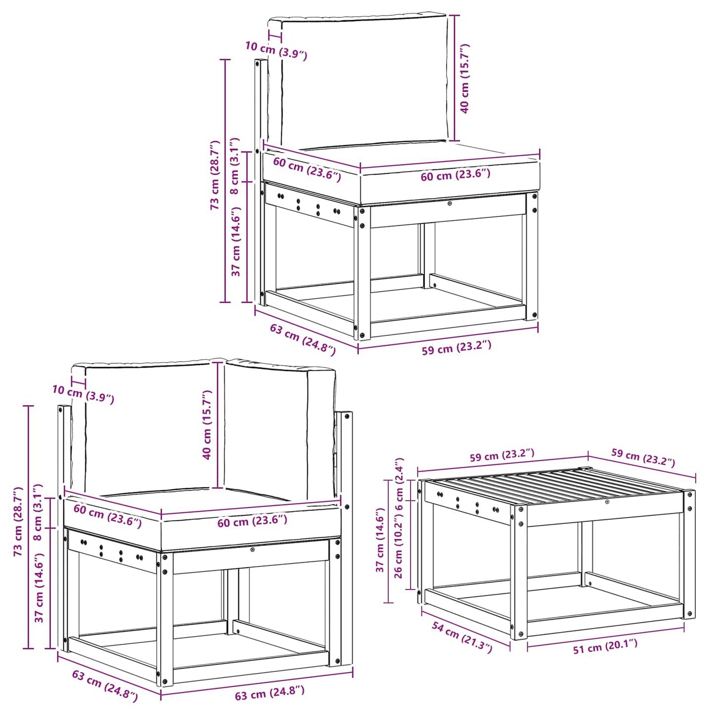 Outdoor-Sofagarnitur 7 stk. Natur und Creme
