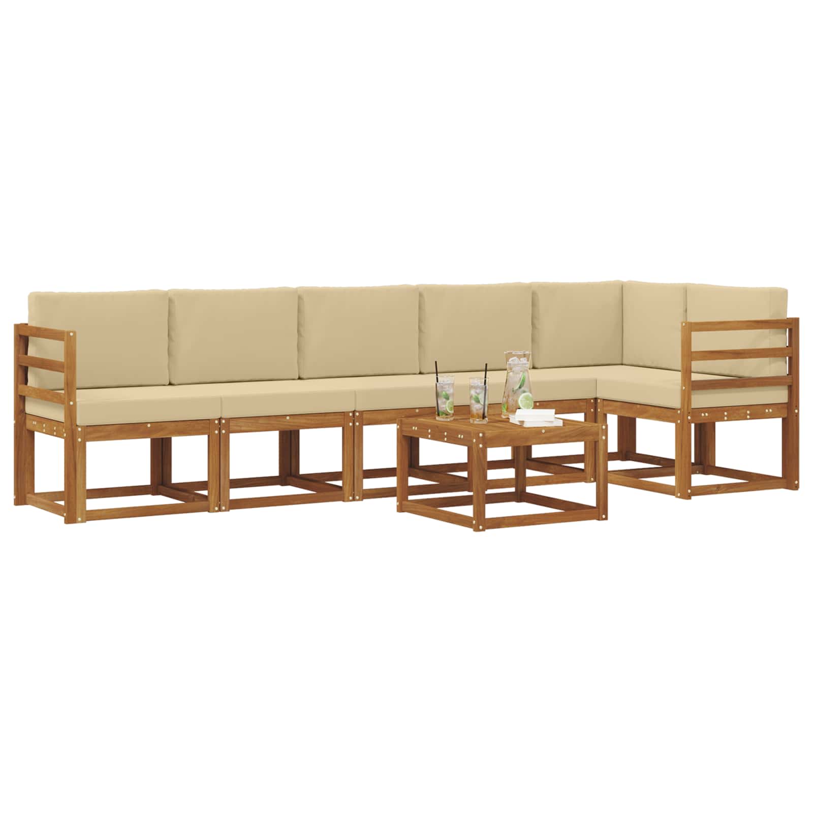 Outdoor-Sofagarnitur mit Kissen 7 pcs Natur und Beige