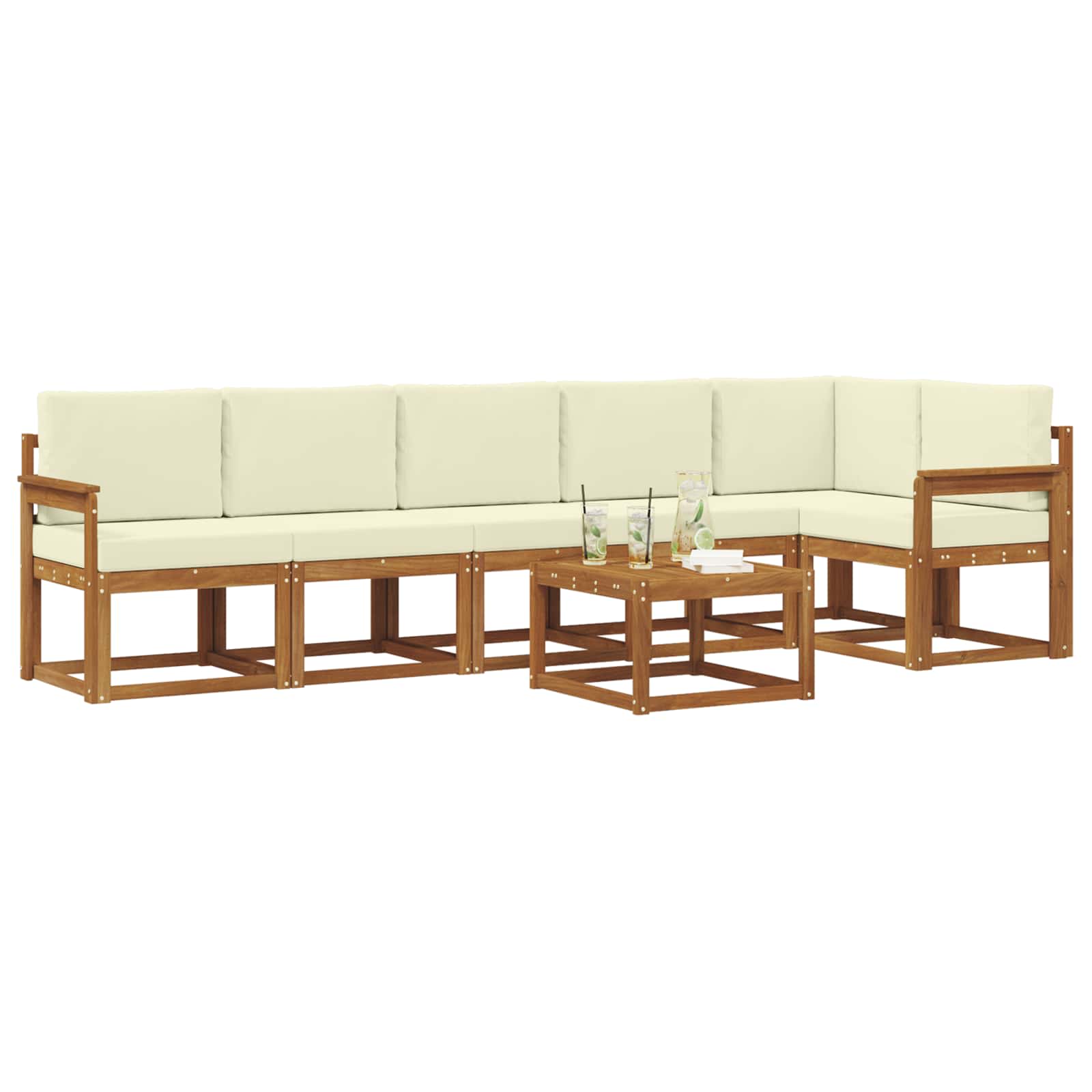 Outdoor-Sofagarnitur 7 stk. Natur und Creme
