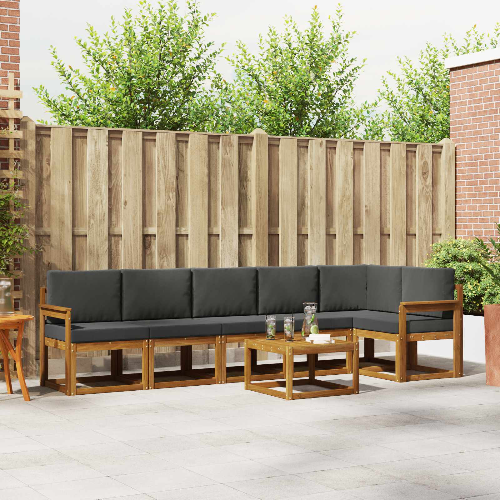 Outdoor-Sofagarnitur 7 stk. Natur und Anthrazit