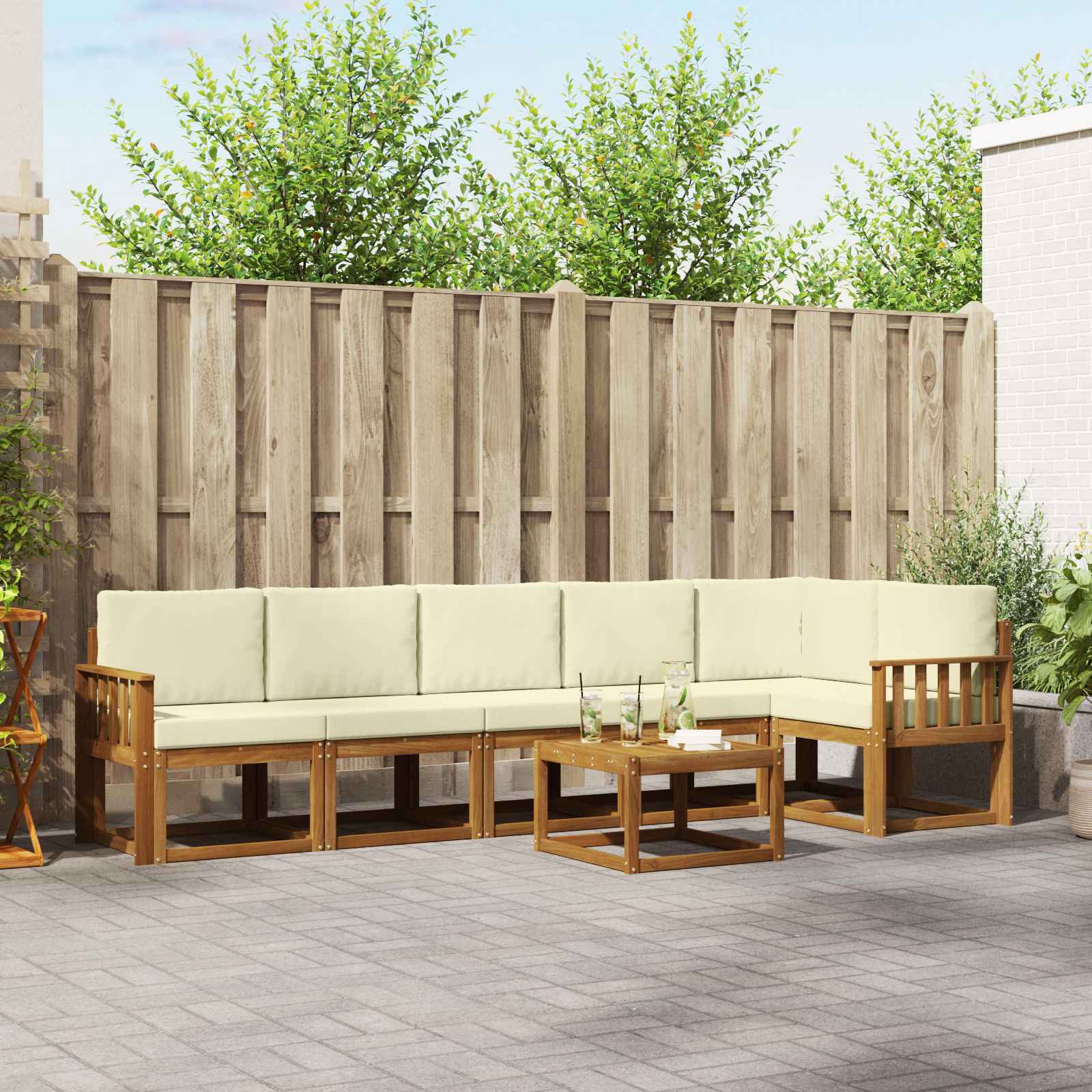 Outdoor-Sofagarnitur 7 stk. Natur und Creme