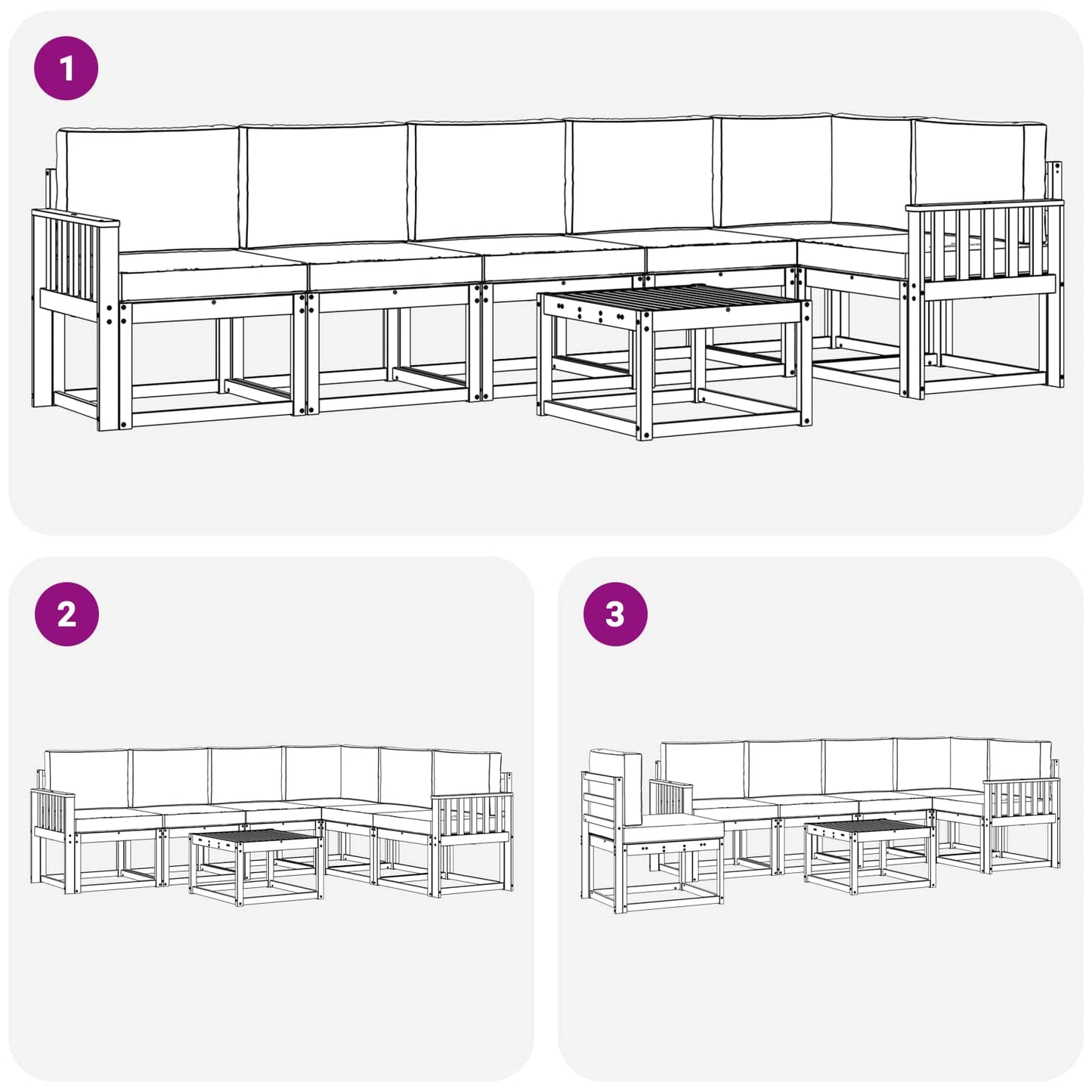 Outdoor-Sofagarnitur 7 stk. Natur und Creme