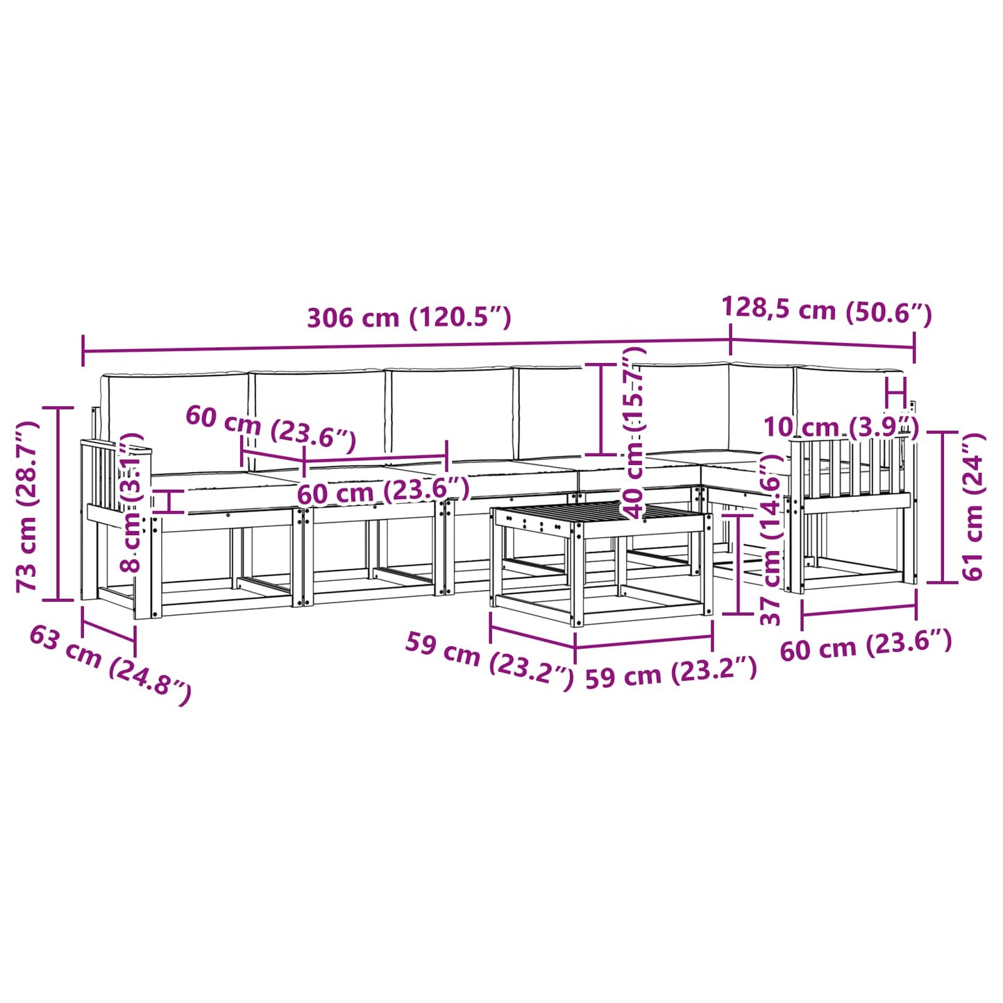 Outdoor-Sofagarnitur 7 stk. Natürlich und Hellgrau