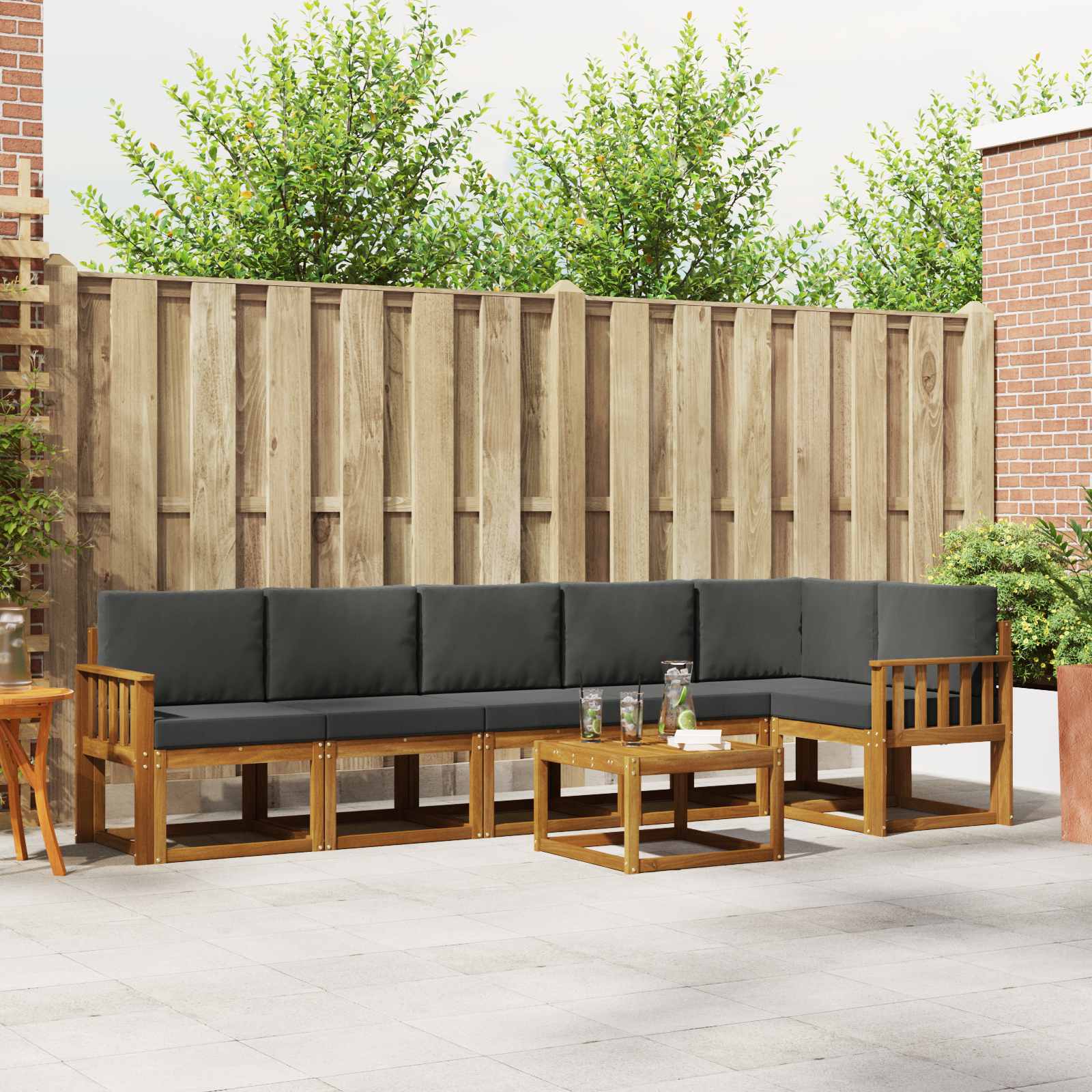 Outdoor-Sofagarnitur 7 stk. Natur und Anthrazit