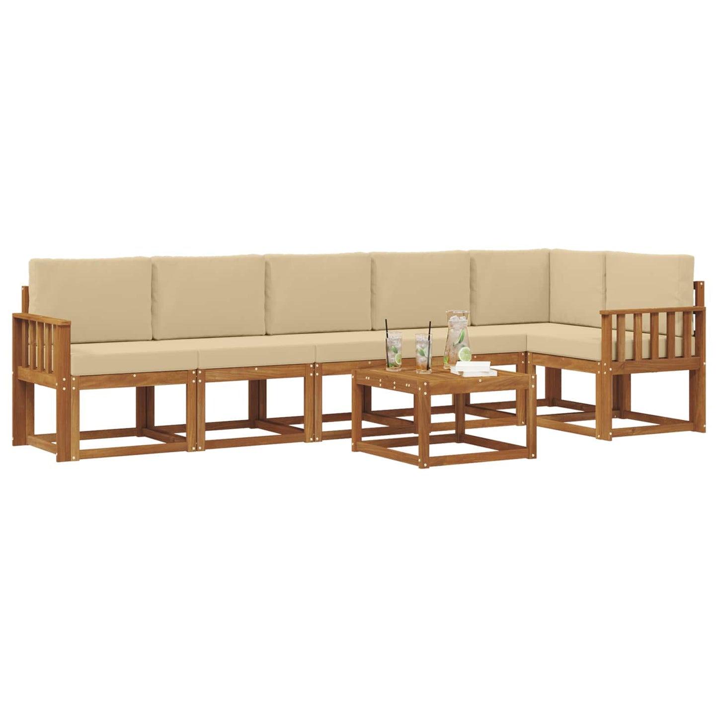 Outdoor-Sofagarnitur mit Kissen 7 pcs Natur und Beige