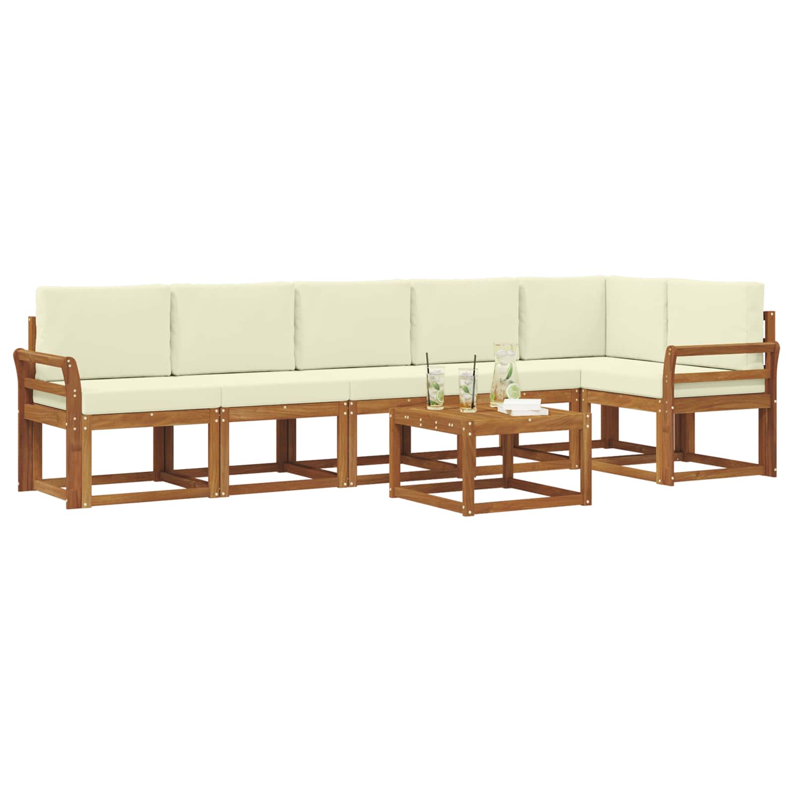 Outdoor-Sofagarnitur 7 stk. Natur und Creme