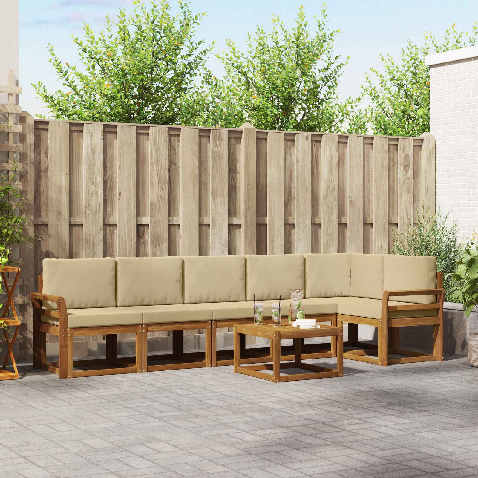 Outdoor-Sofagarnitur mit Kissen 7 pcs Natur und Beige