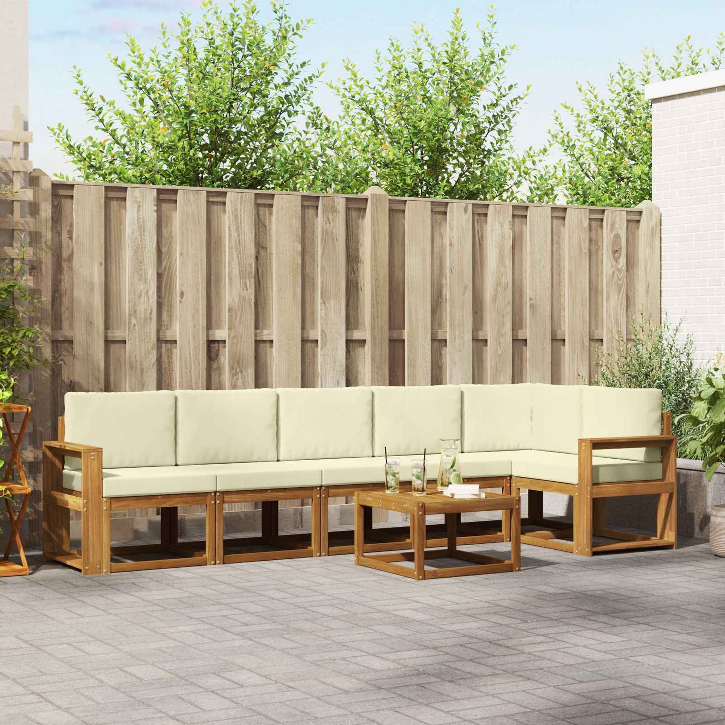 Outdoor-Sofagarnitur 7 stk. Natur und Creme
