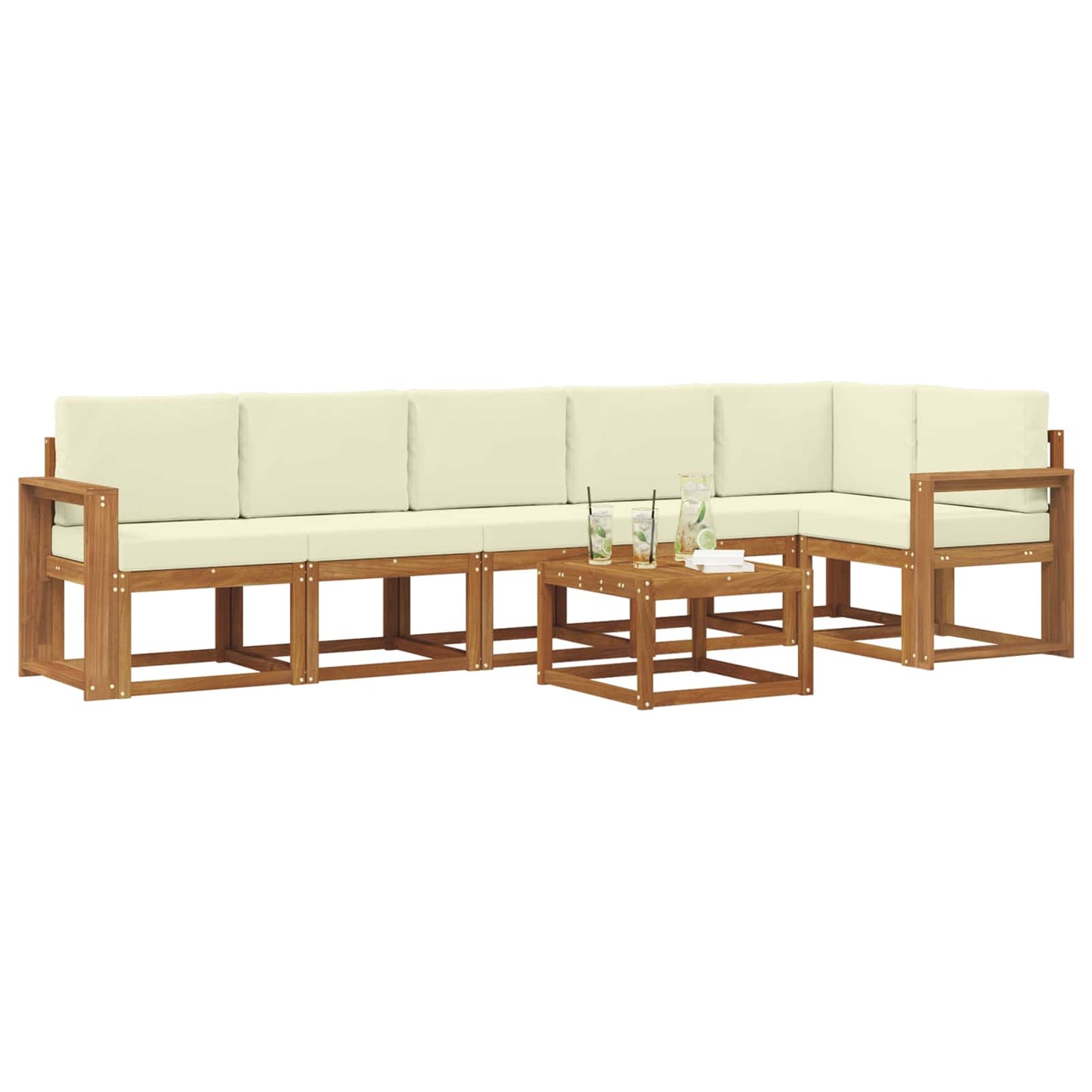 Outdoor-Sofagarnitur 7 stk. Natur und Creme