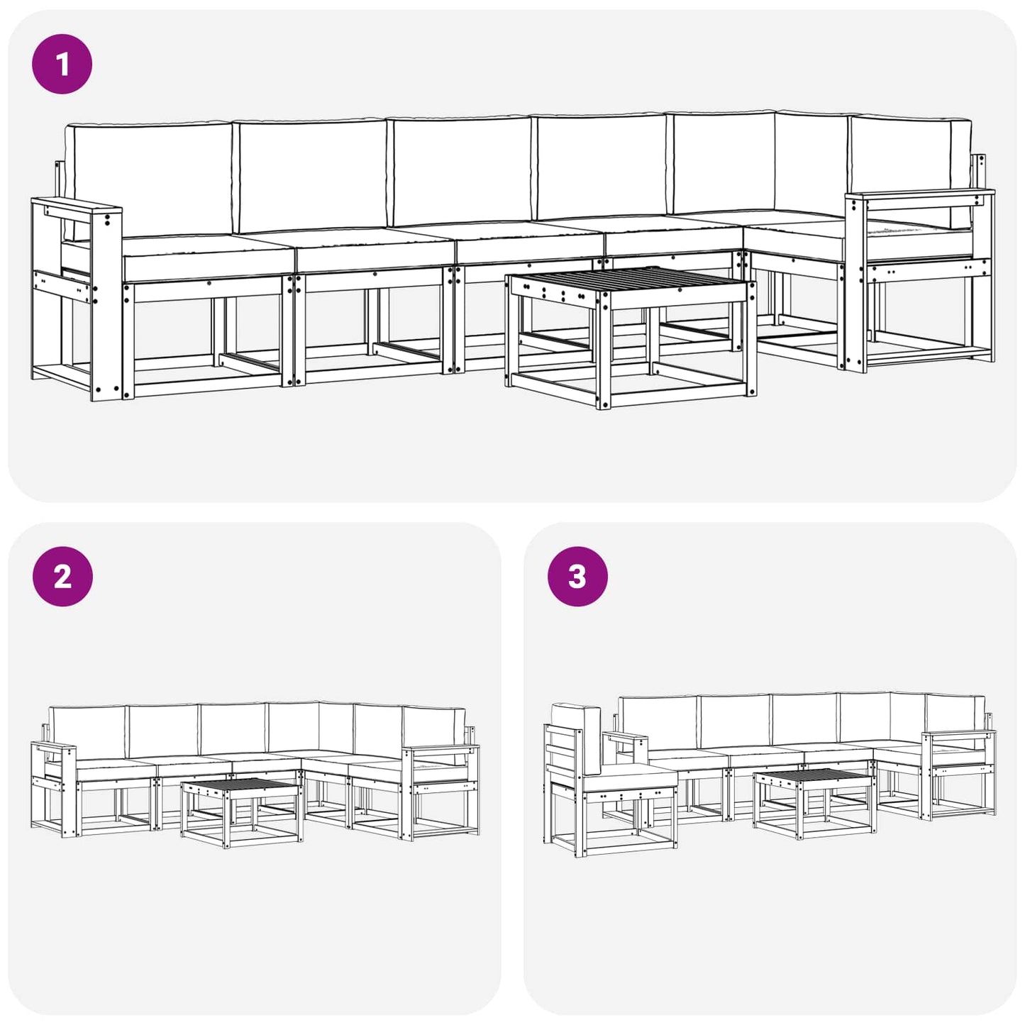 Outdoor-Sofagarnitur 7 stk. Natur und Creme