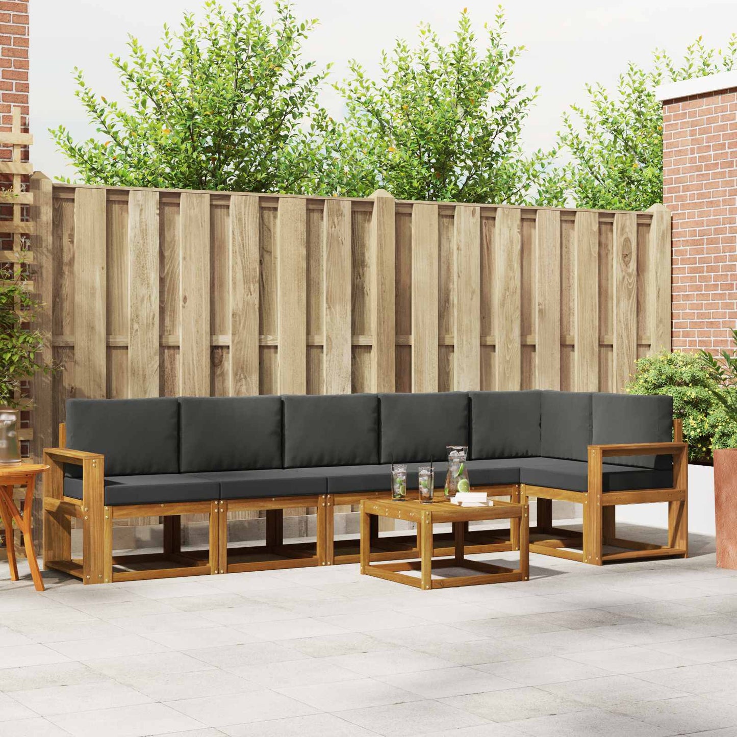 Outdoor-Sofagarnitur 7 stk. Natur und Anthrazit