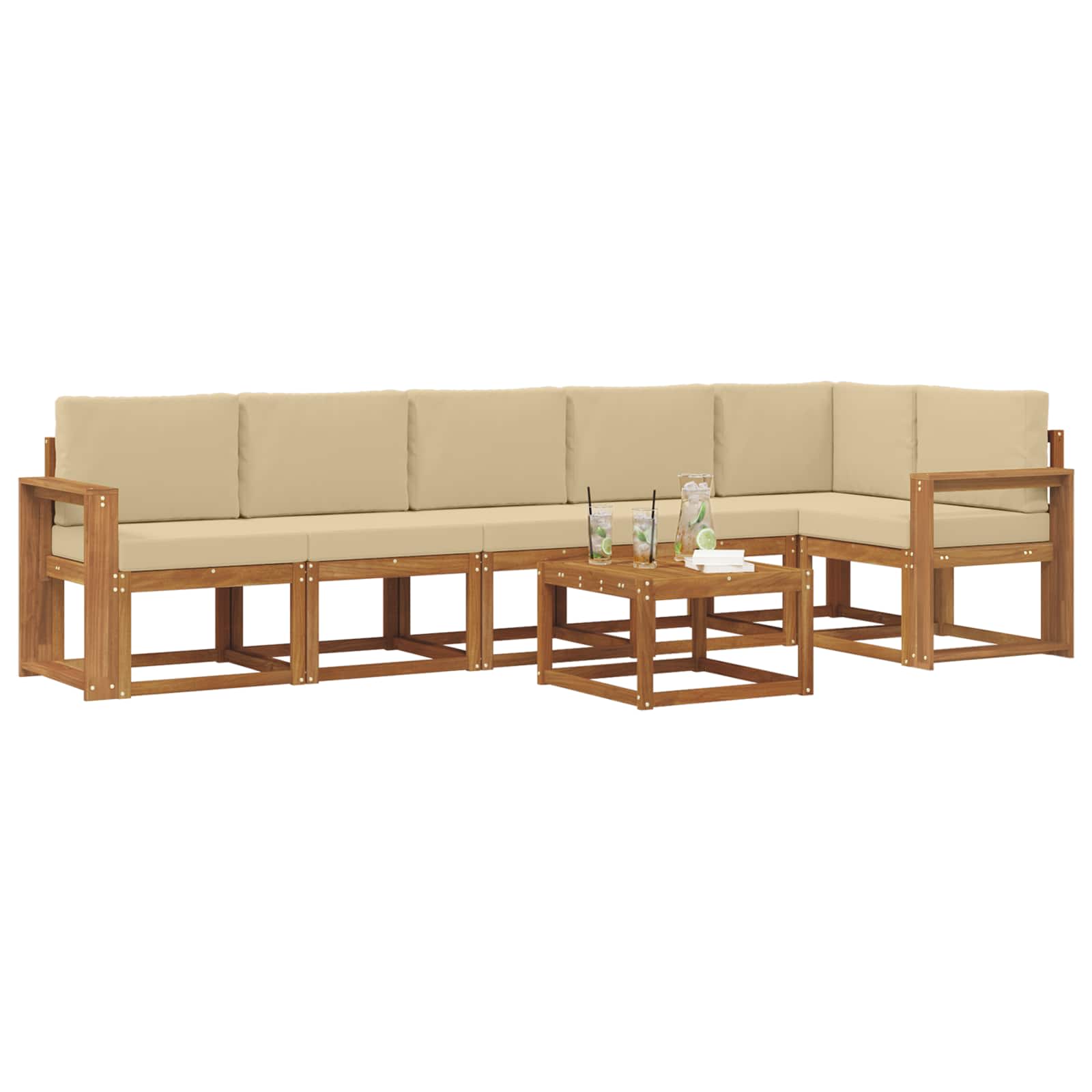 Outdoor-Sofagarnitur mit Kissen 7 pcs Natur und Beige