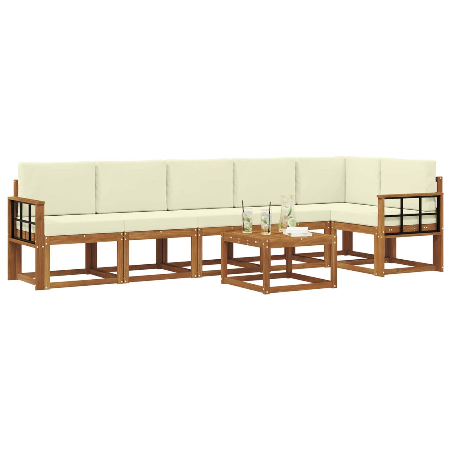 Outdoor-Sofagarnitur 7 stk. Natur und Creme