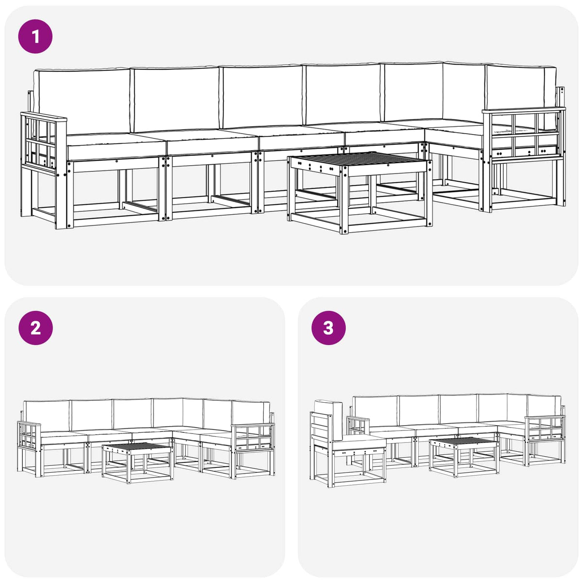 Outdoor-Sofagarnitur 7 stk. Natur und Creme