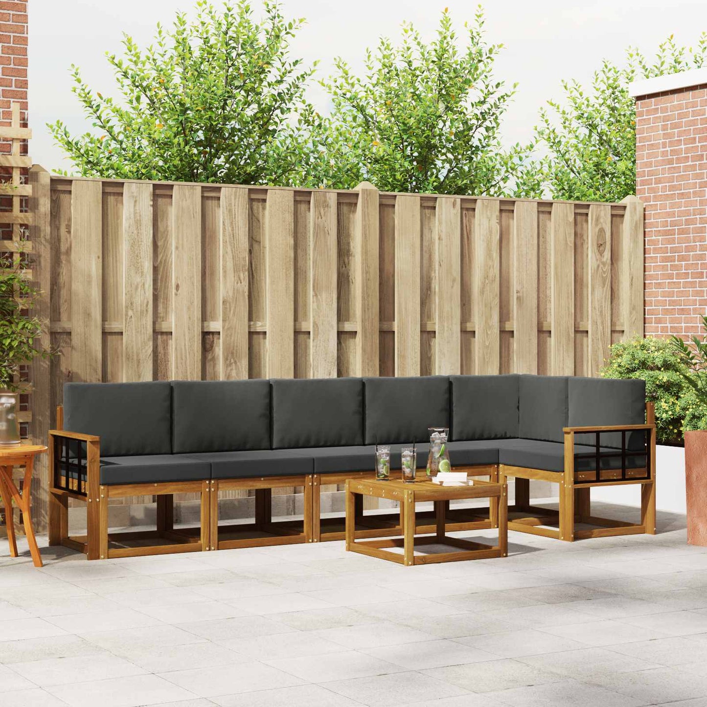 Outdoor-Sofagarnitur 7 stk. Natur und Anthrazit