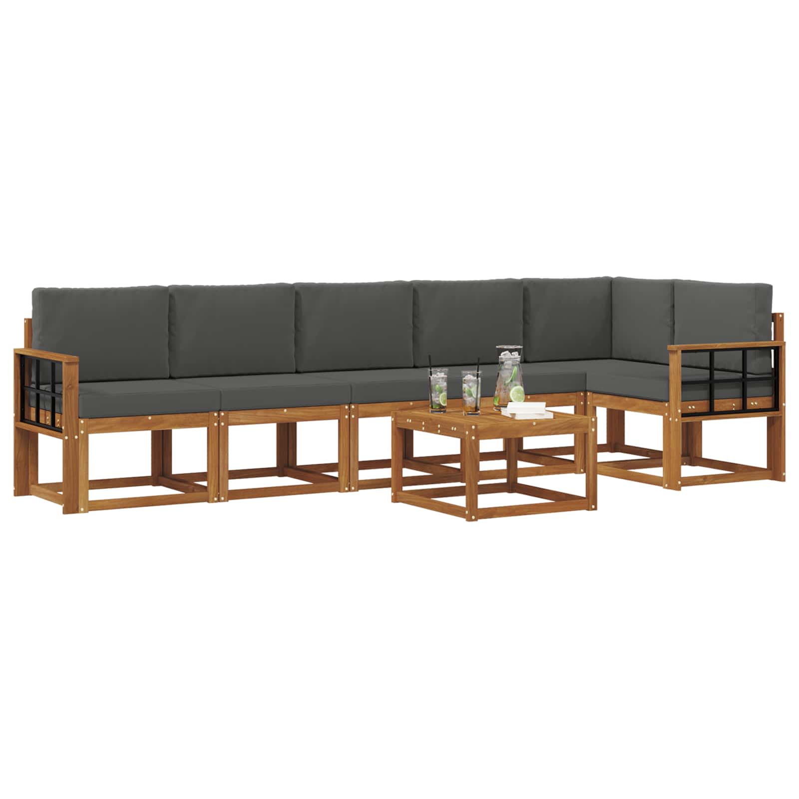 Outdoor-Sofagarnitur 7 stk. Natur und Anthrazit