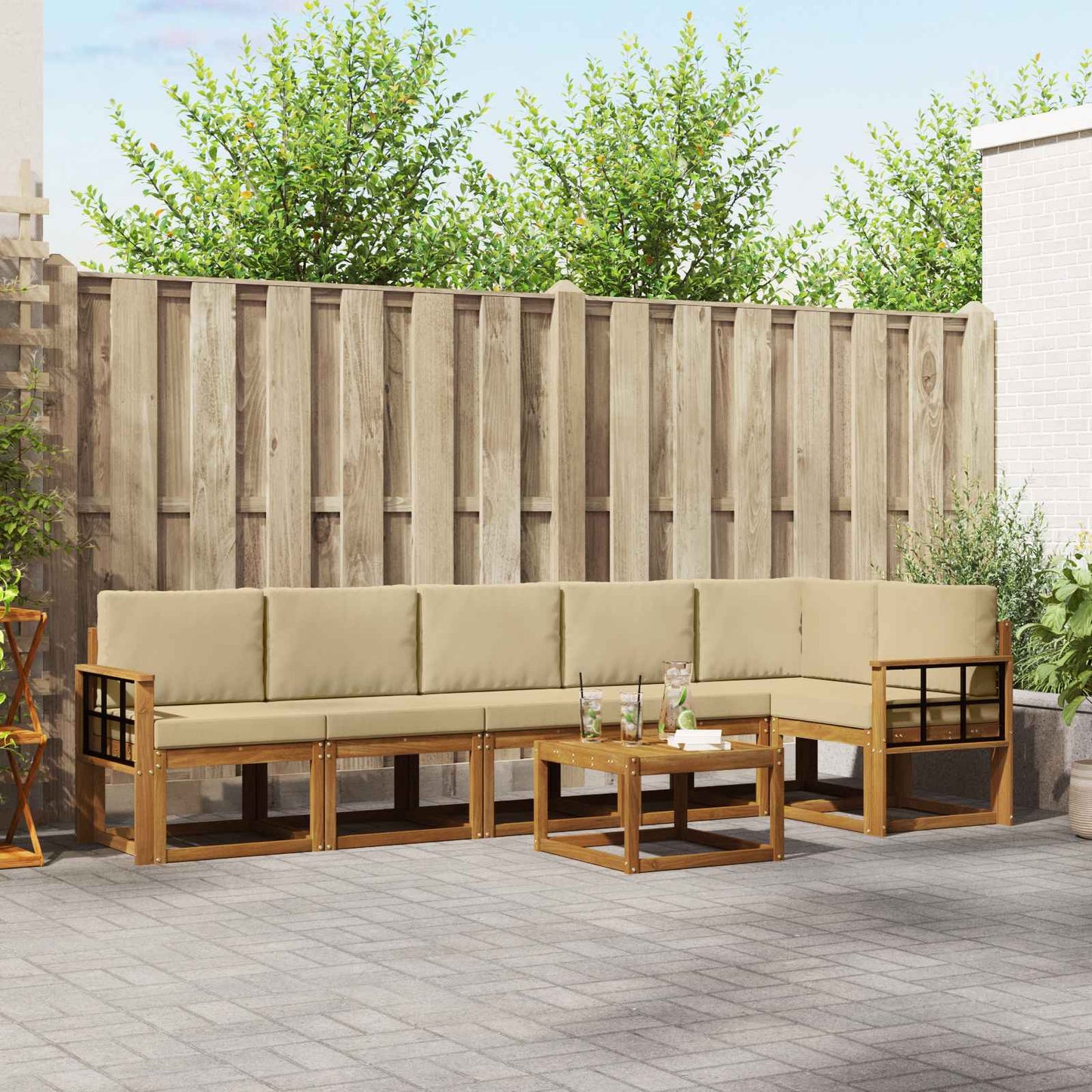 Outdoor-Sofagarnitur mit Kissen 7 pcs Natur und Beige