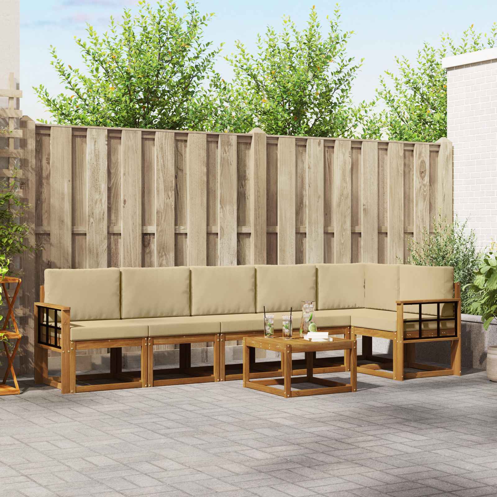 Outdoor-Sofagarnitur mit Kissen 7 pcs Natur und Beige