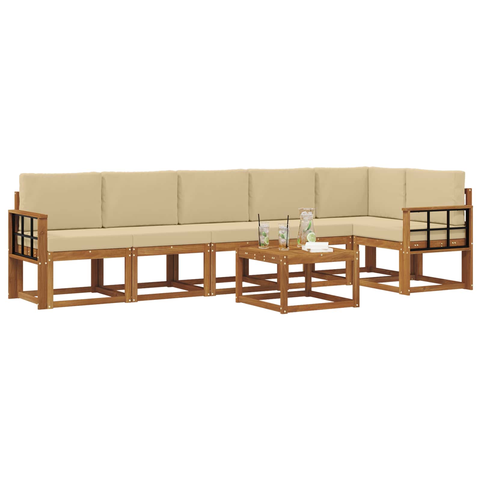 Outdoor-Sofagarnitur mit Kissen 7 pcs Natur und Beige