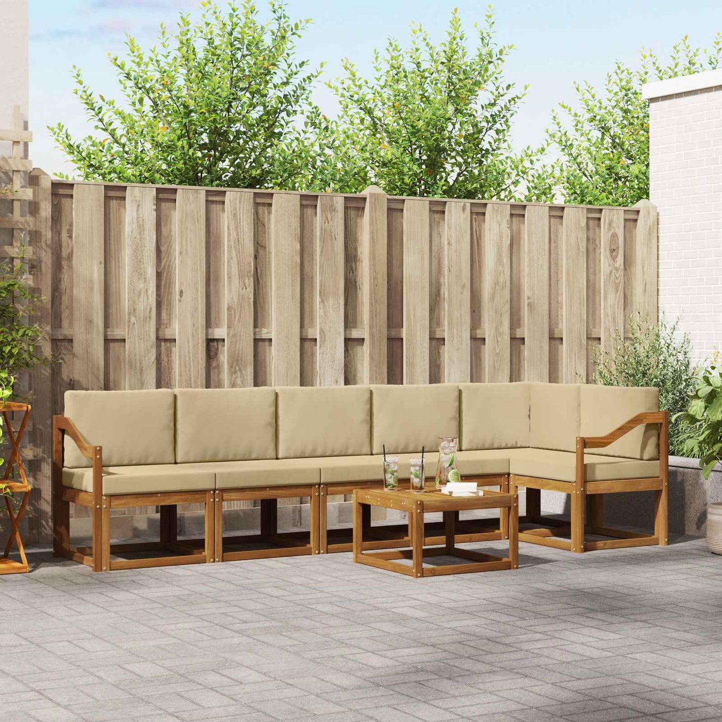 Outdoor-Sofagarnitur mit Kissen 7 pcs Natur und Beige