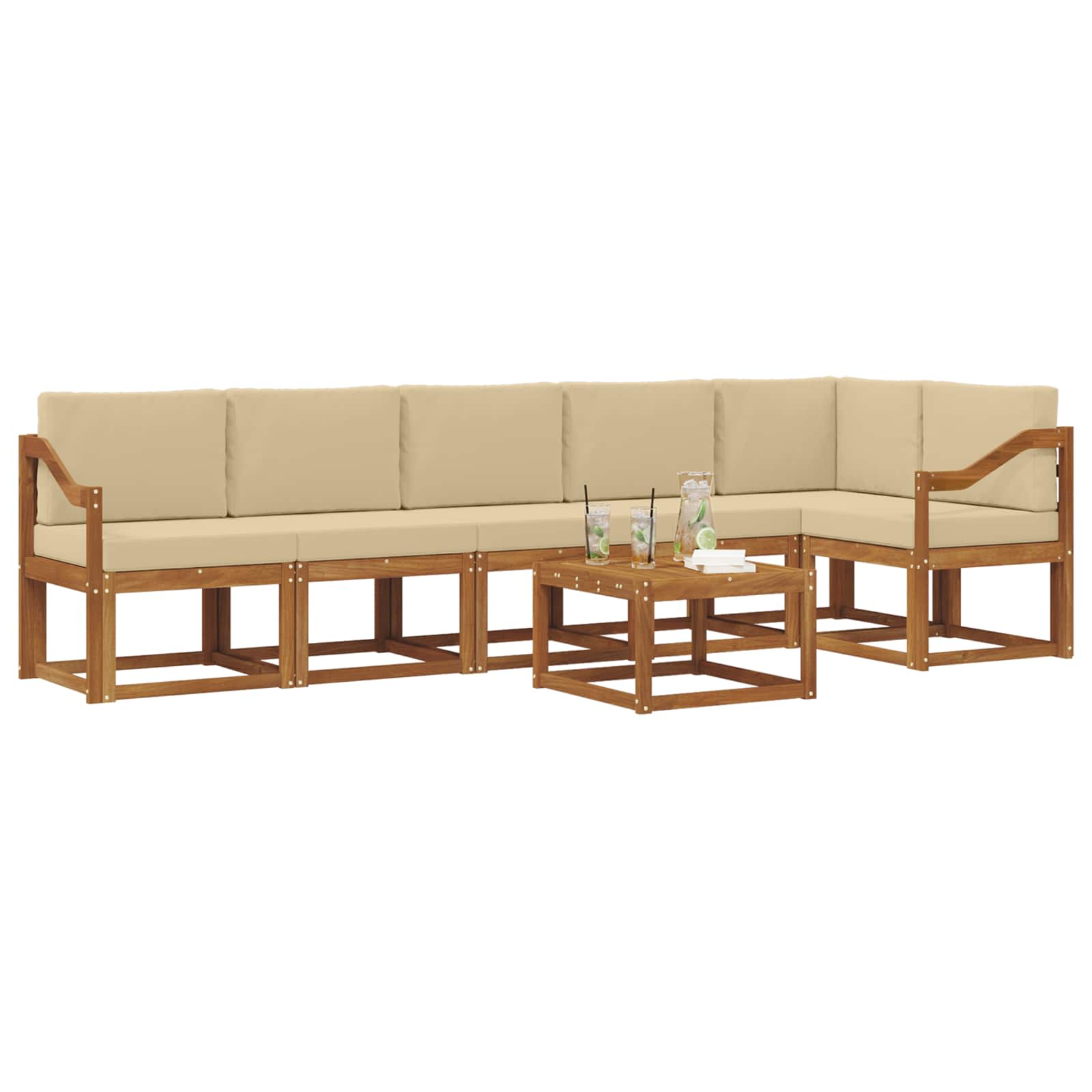 Outdoor-Sofagarnitur mit Kissen 7 pcs Natur und Beige
