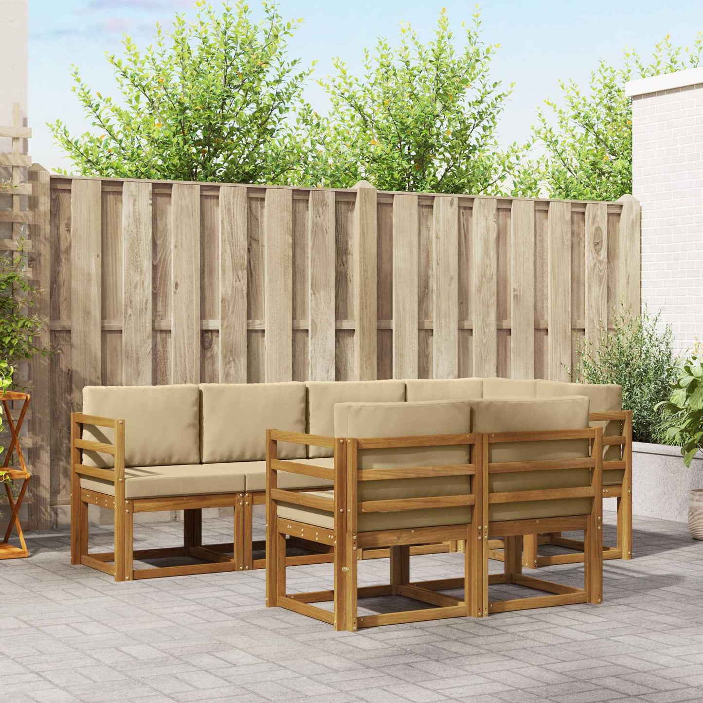 Outdoor-Sofagarnitur 7 stk. Natur und Beige