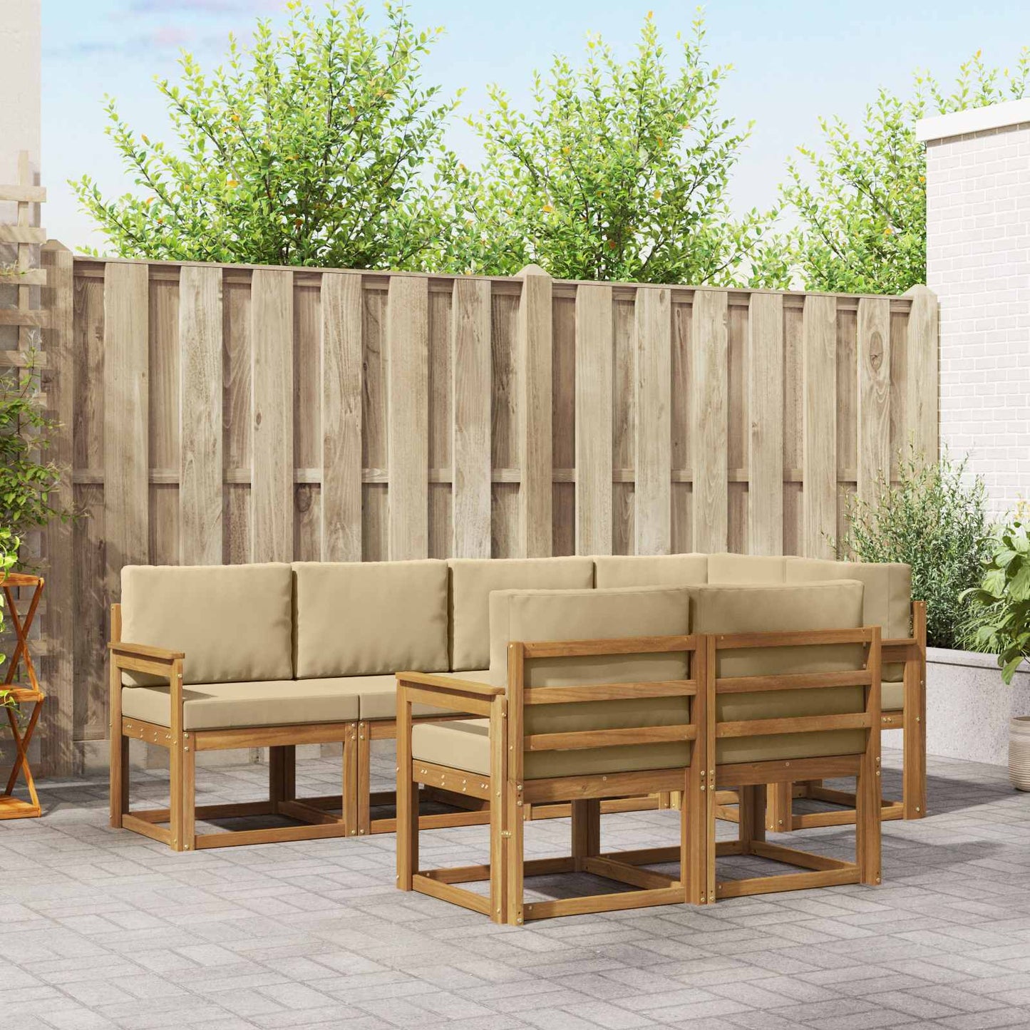 Outdoor-Sofagarnitur 7 stk. Natur und Beige