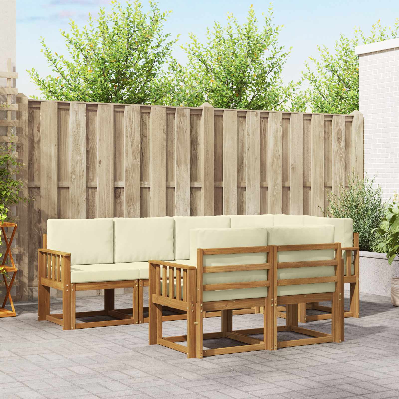 Outdoor-Sofagarnitur 7 stk. Natur und Creme