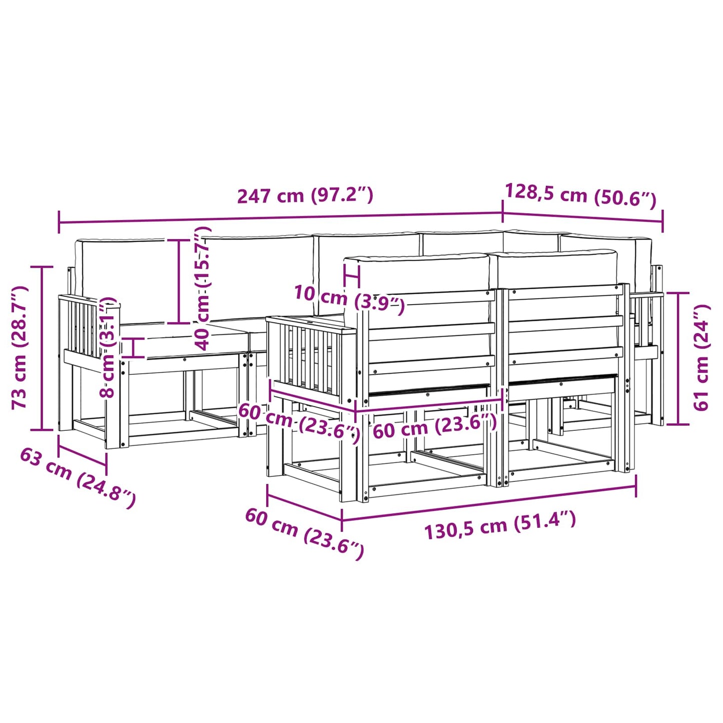 Outdoor-Sofagarnitur 7 stk. Natur und Creme