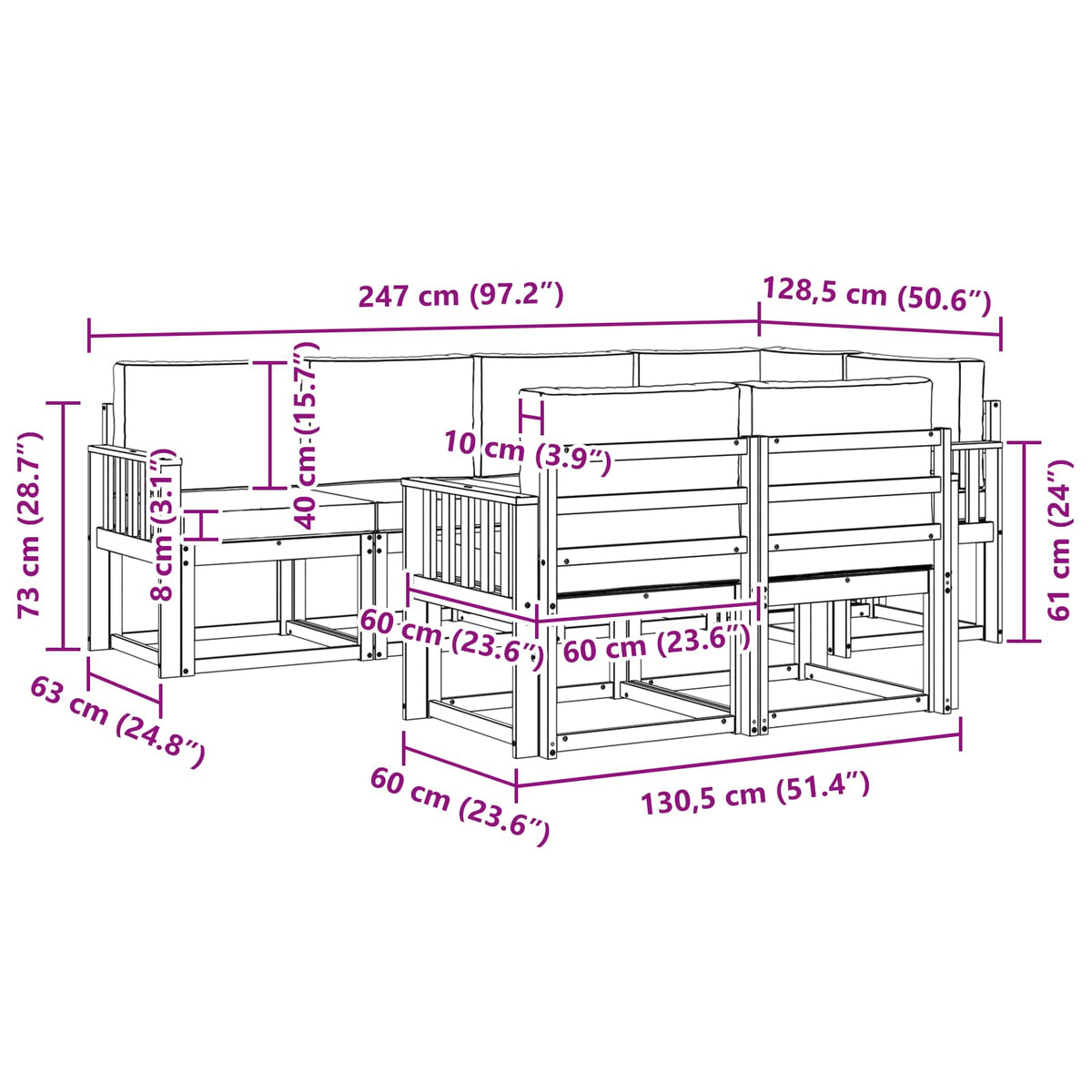 Outdoor-Sofagarnitur 7 stk. Natur und Creme