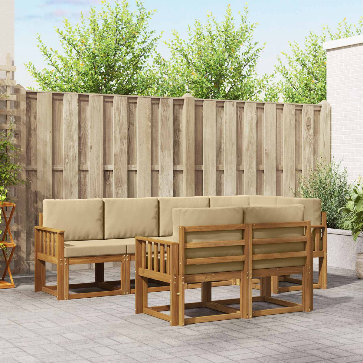 Outdoor-Sofagarnitur 7 stk. Natur und Beige