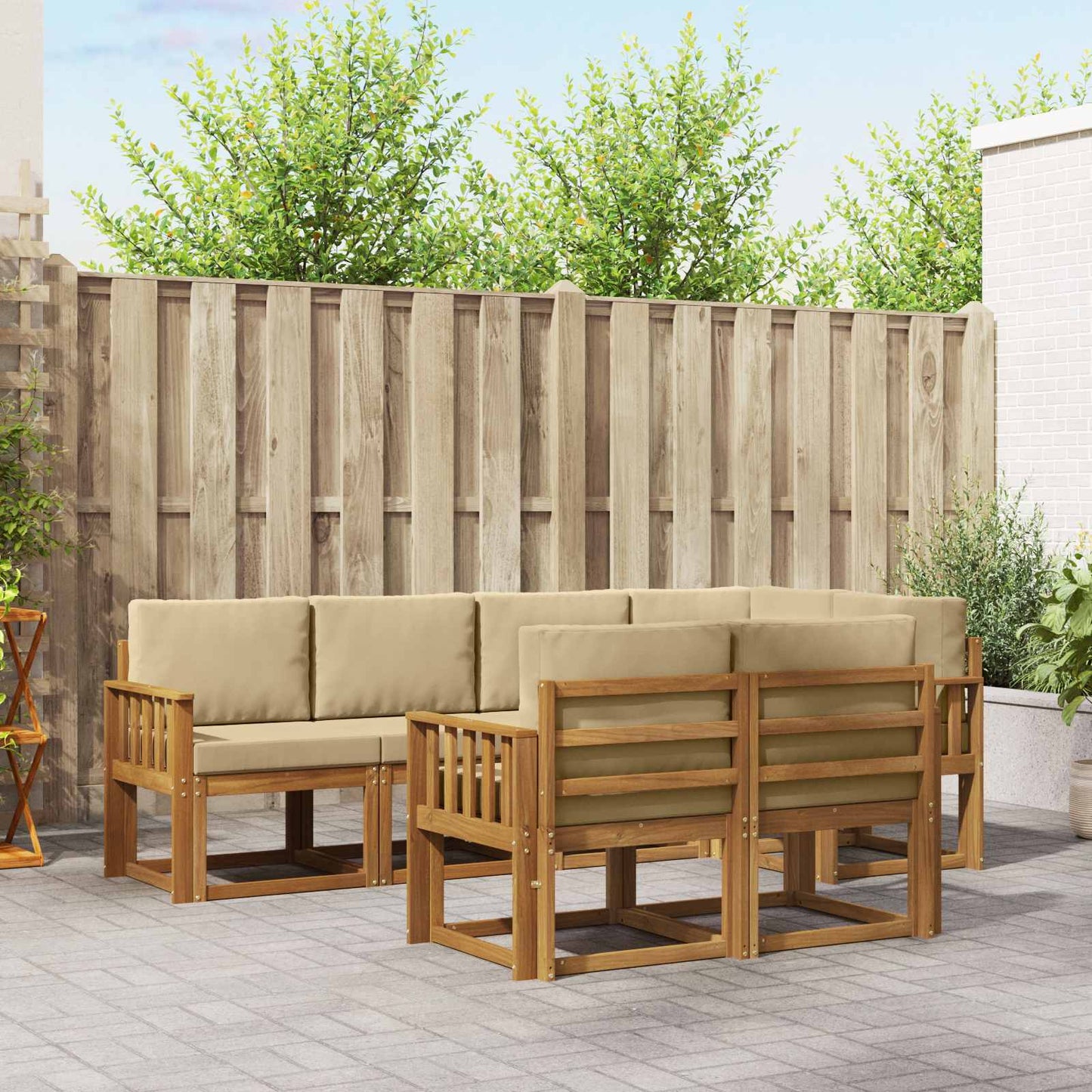 Outdoor-Sofagarnitur 7 stk. Natur und Beige