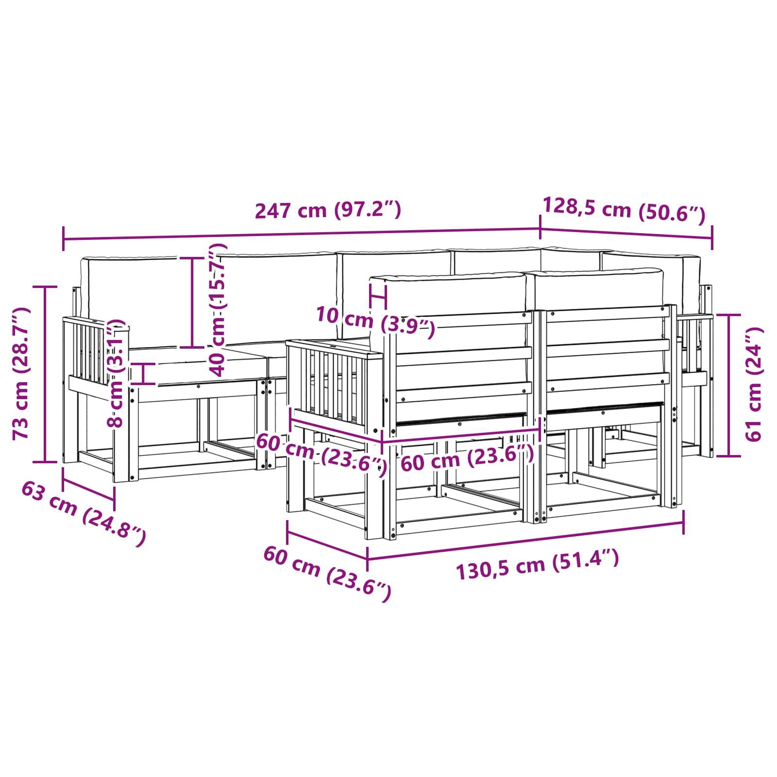 Outdoor-Sofagarnitur 7 stk. Natur und Beige