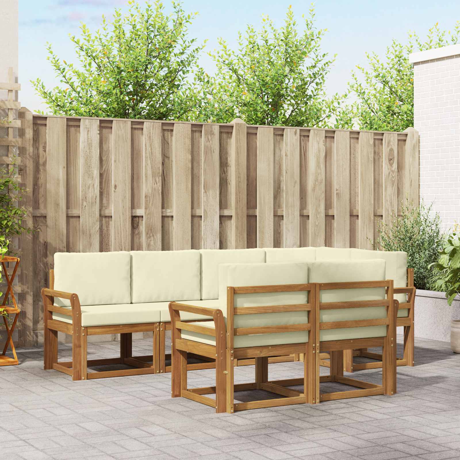 Outdoor-Sofagarnitur 7 stk. Natur und Creme