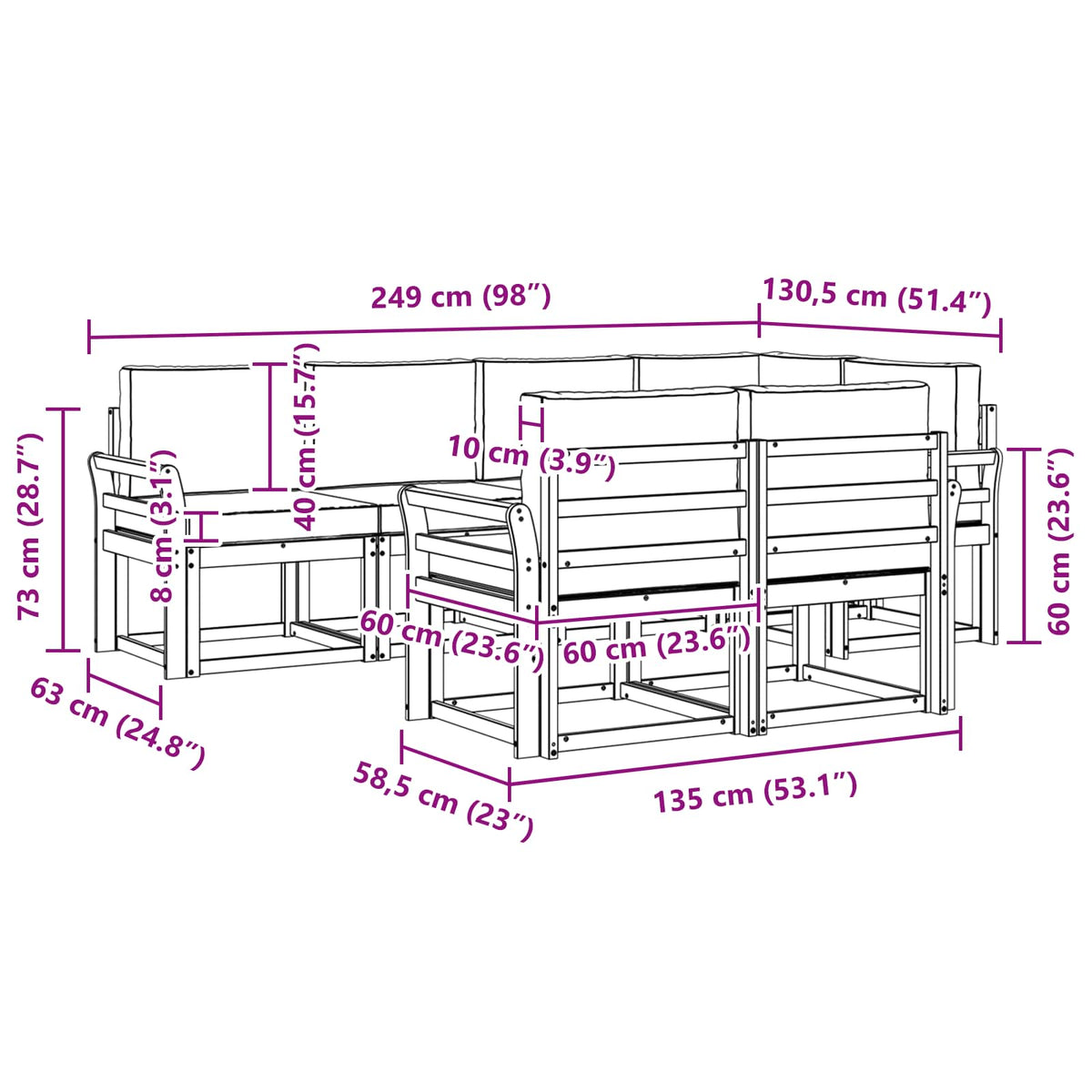 Outdoor-Sofagarnitur 7 stk. Natur und Anthrazit