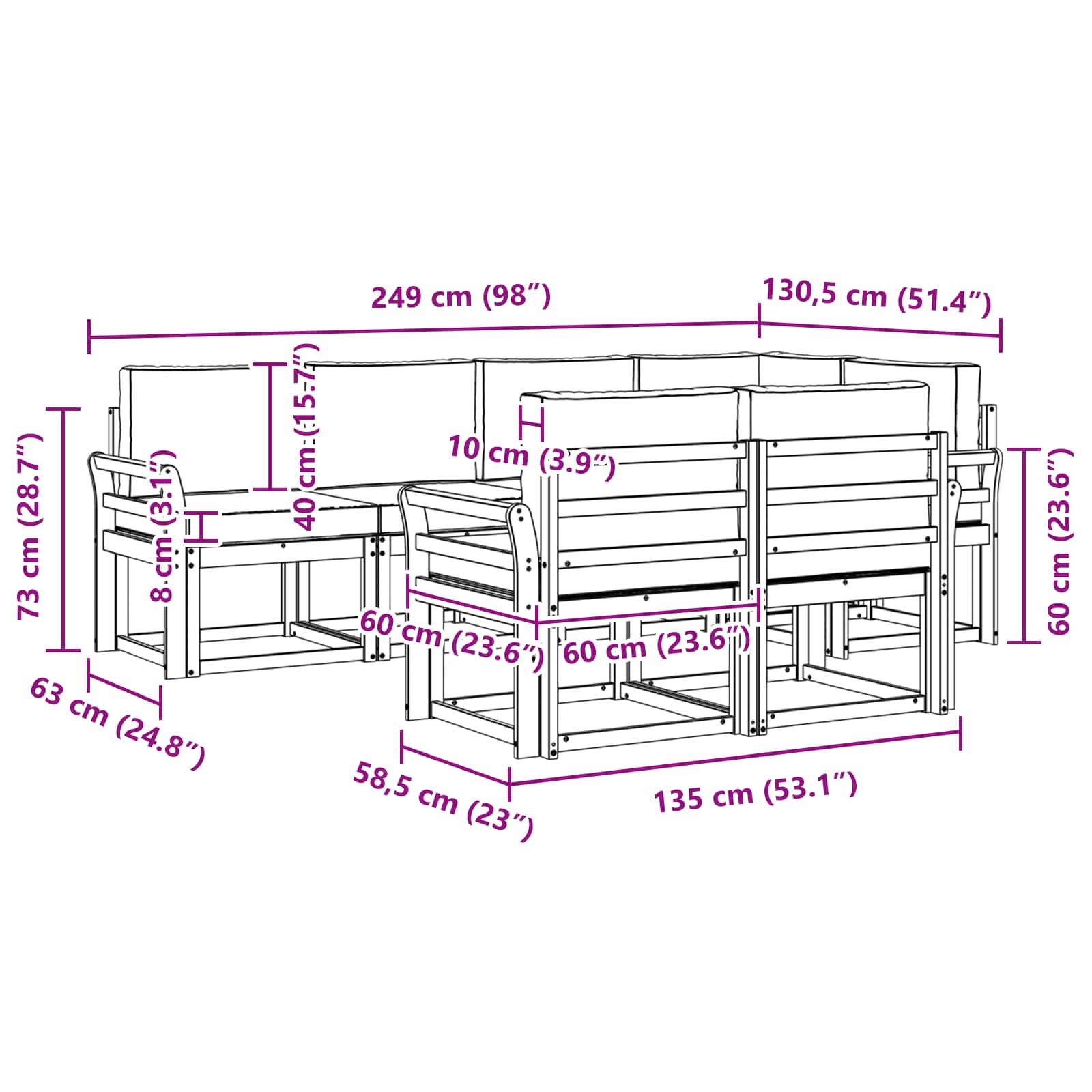 Outdoor-Sofagarnitur 7 stk. Natur und Anthrazit