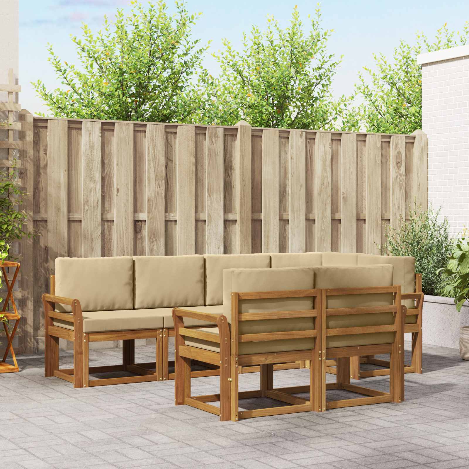 Outdoor-Sofagarnitur 7 stk. Natur und Beige