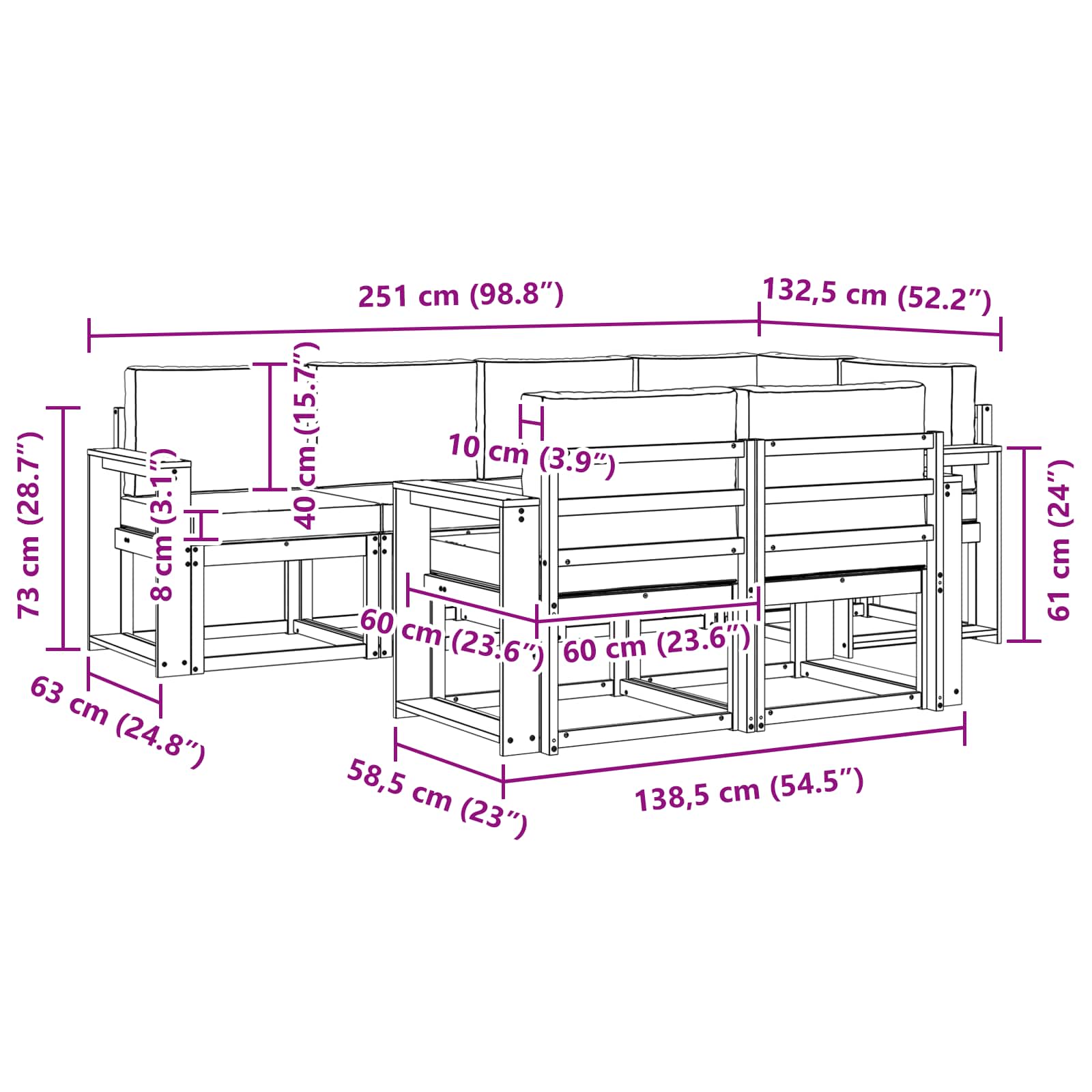 Outdoor-Sofagarnitur 7 stk. Natur und Anthrazit