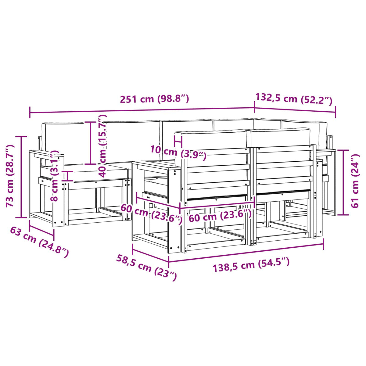 Outdoor-Sofagarnitur 7 stk. Natur und Anthrazit