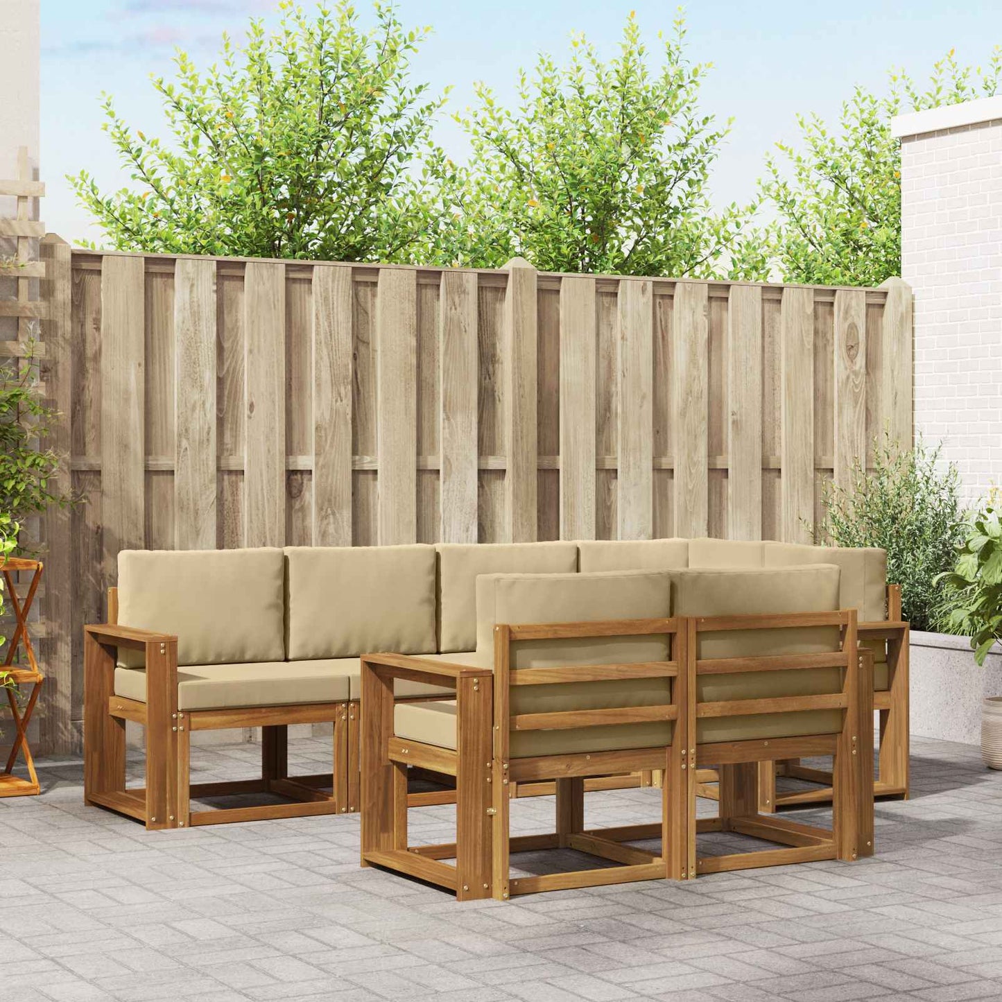 Outdoor-Sofagarnitur 7 stk. Natur und Beige
