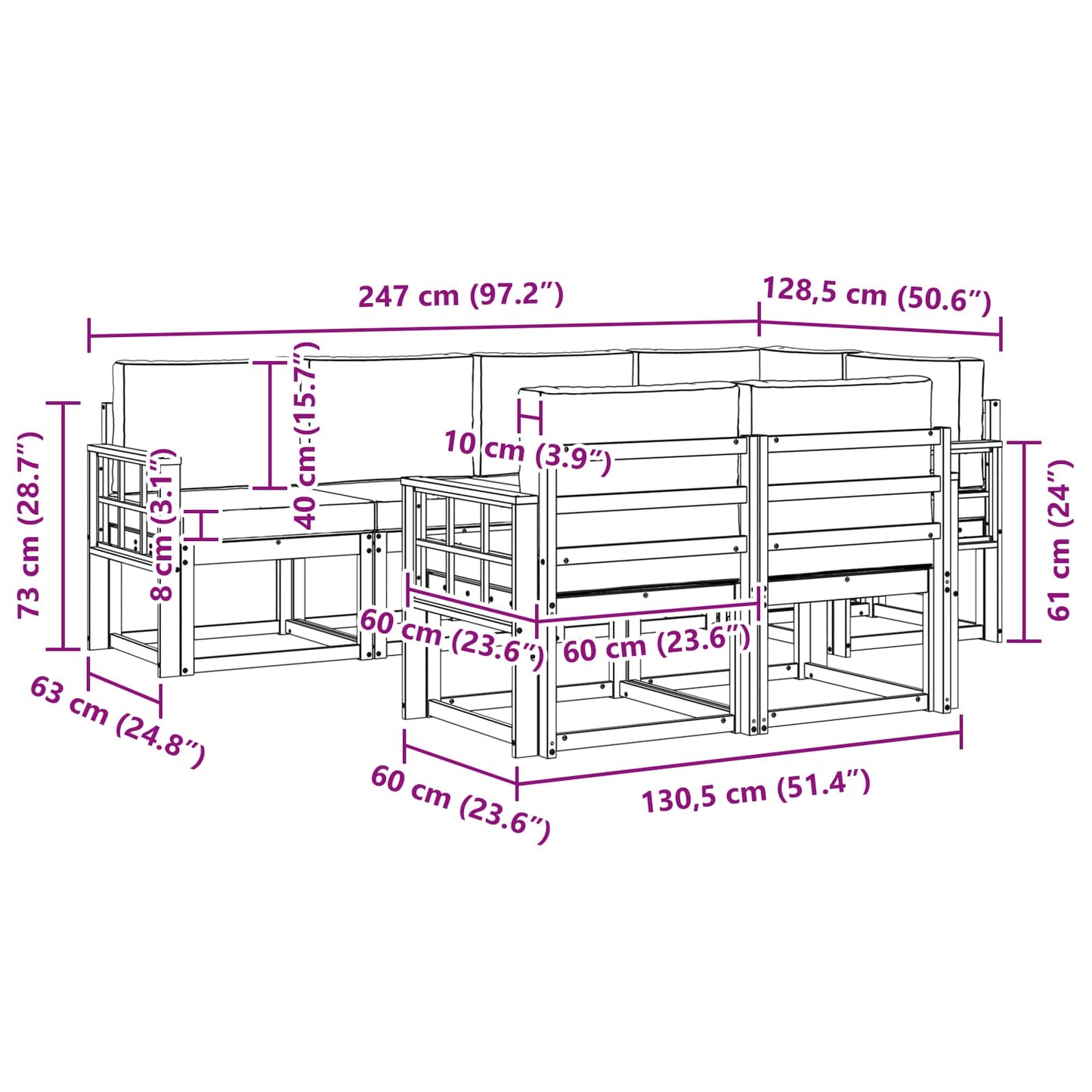 Outdoor-Sofagarnitur 7 stk. Natur und Creme
