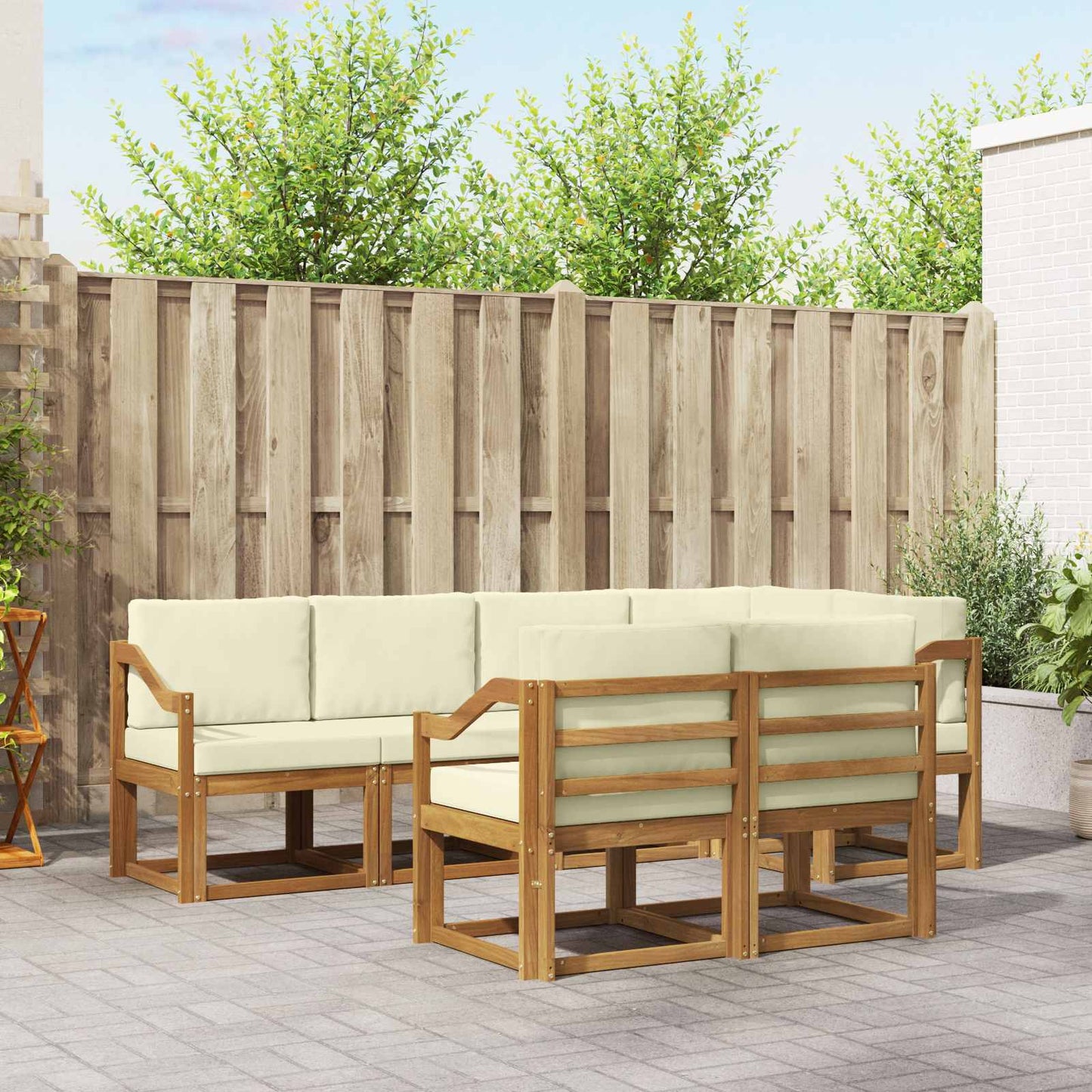 Outdoor-Sofagarnitur 7 stk. Natur und Creme
