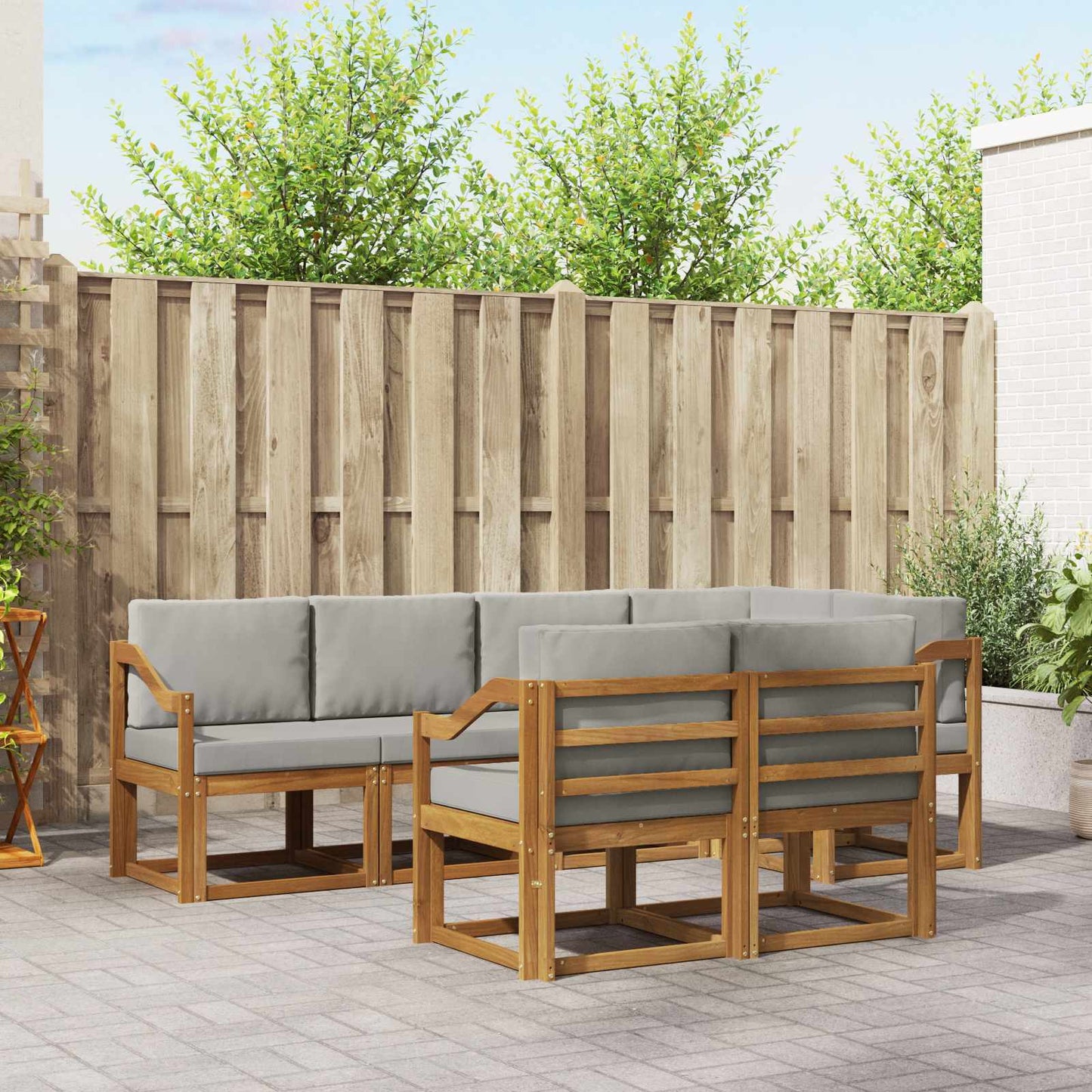 Outdoor-Sofagarnitur 7 stk. Natürlich und Hellgrau