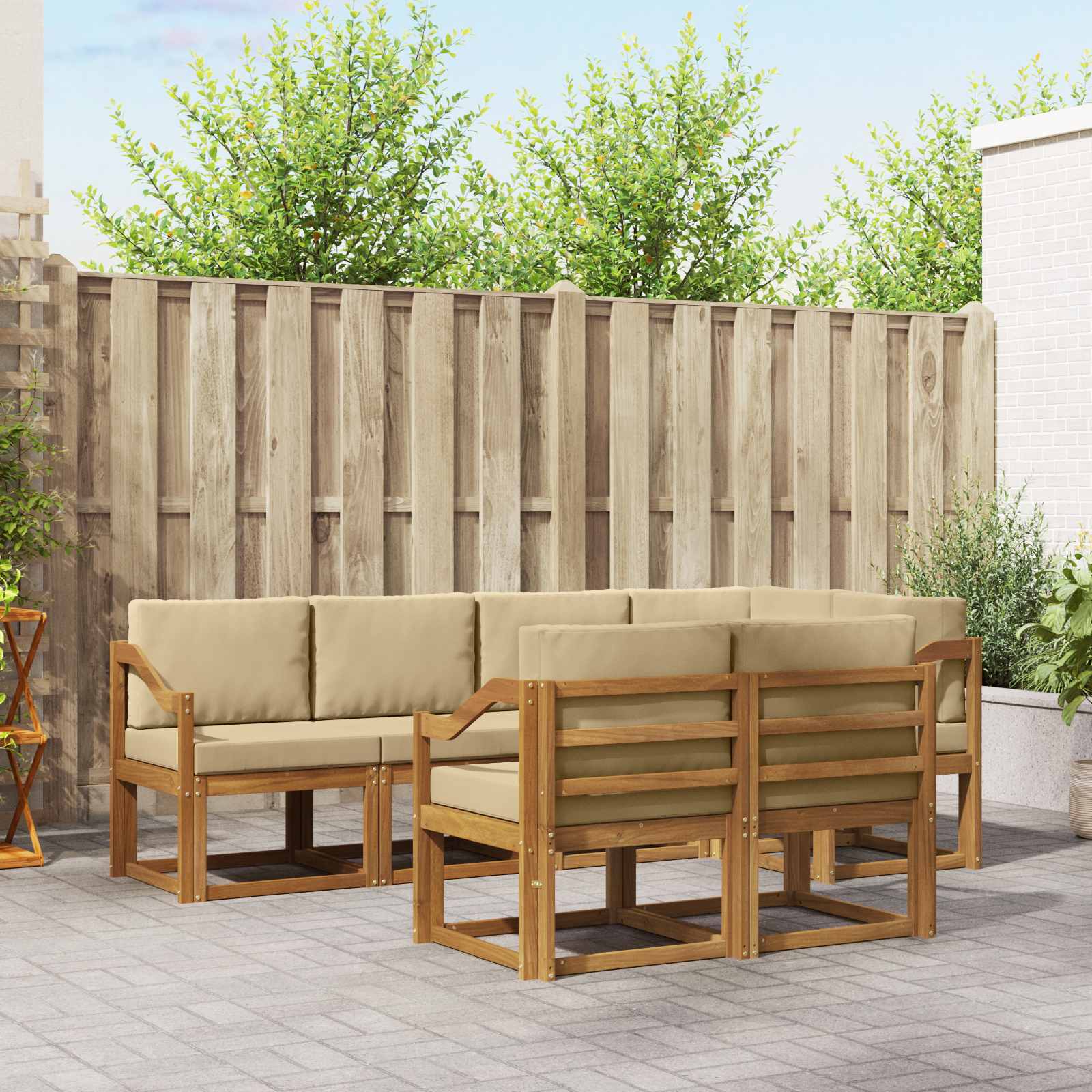 Outdoor-Sofagarnitur 7 stk. Natur und Beige