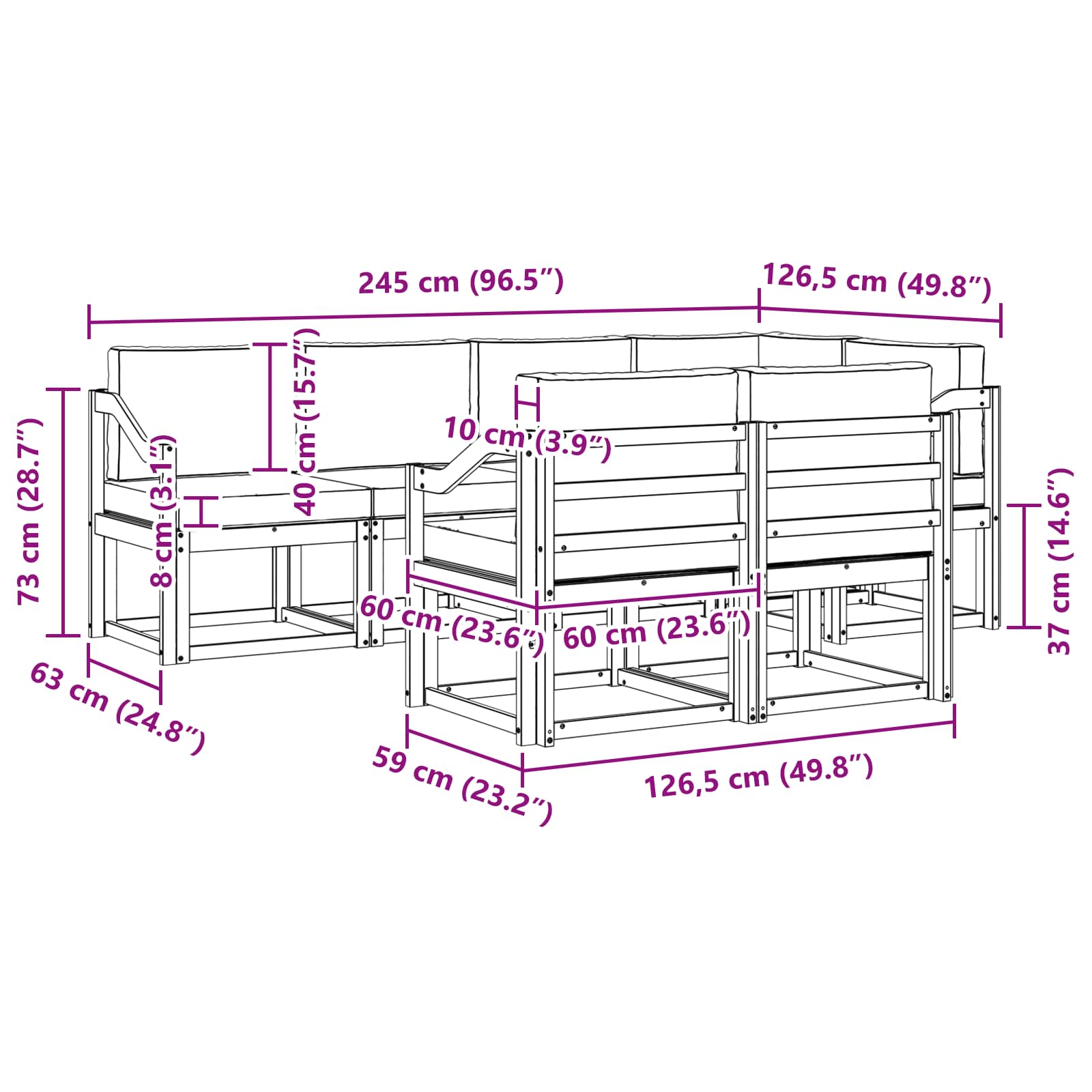 Outdoor-Sofagarnitur 7 stk. Natur und Beige