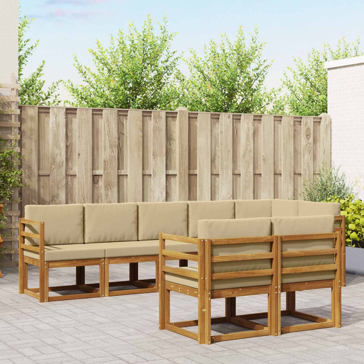 Outdoor-Sofagarnitur mit Kissen 8 pcs Natur und Beige