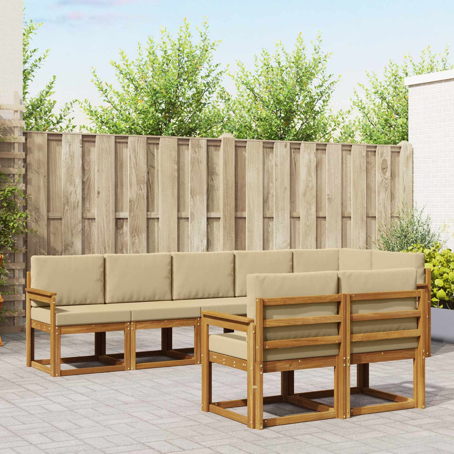 Outdoor-Sofagarnitur mit Kissen 8 pcs Natur und Beige