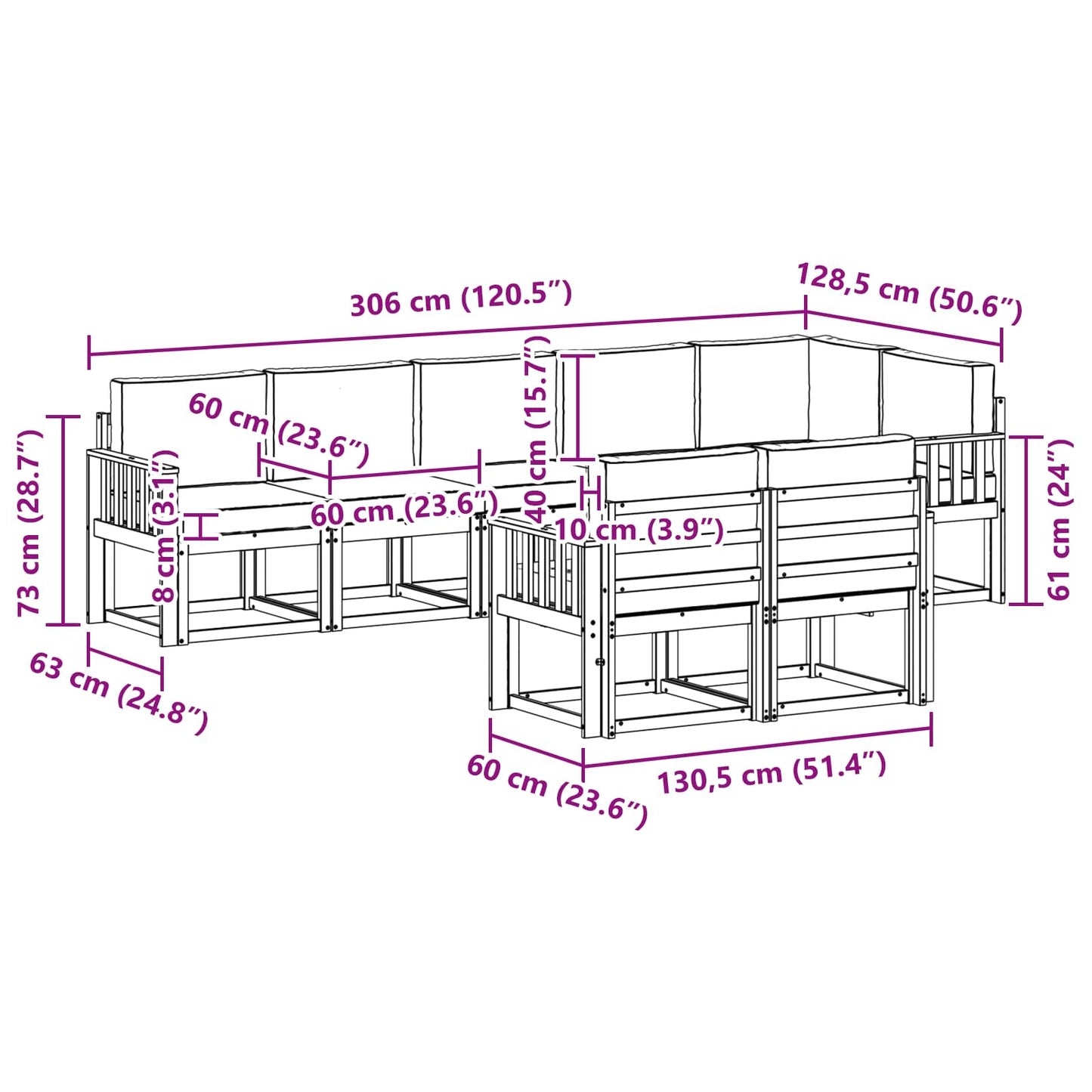 Outdoor-Sofagarnitur 8 stk. Natur und Creme