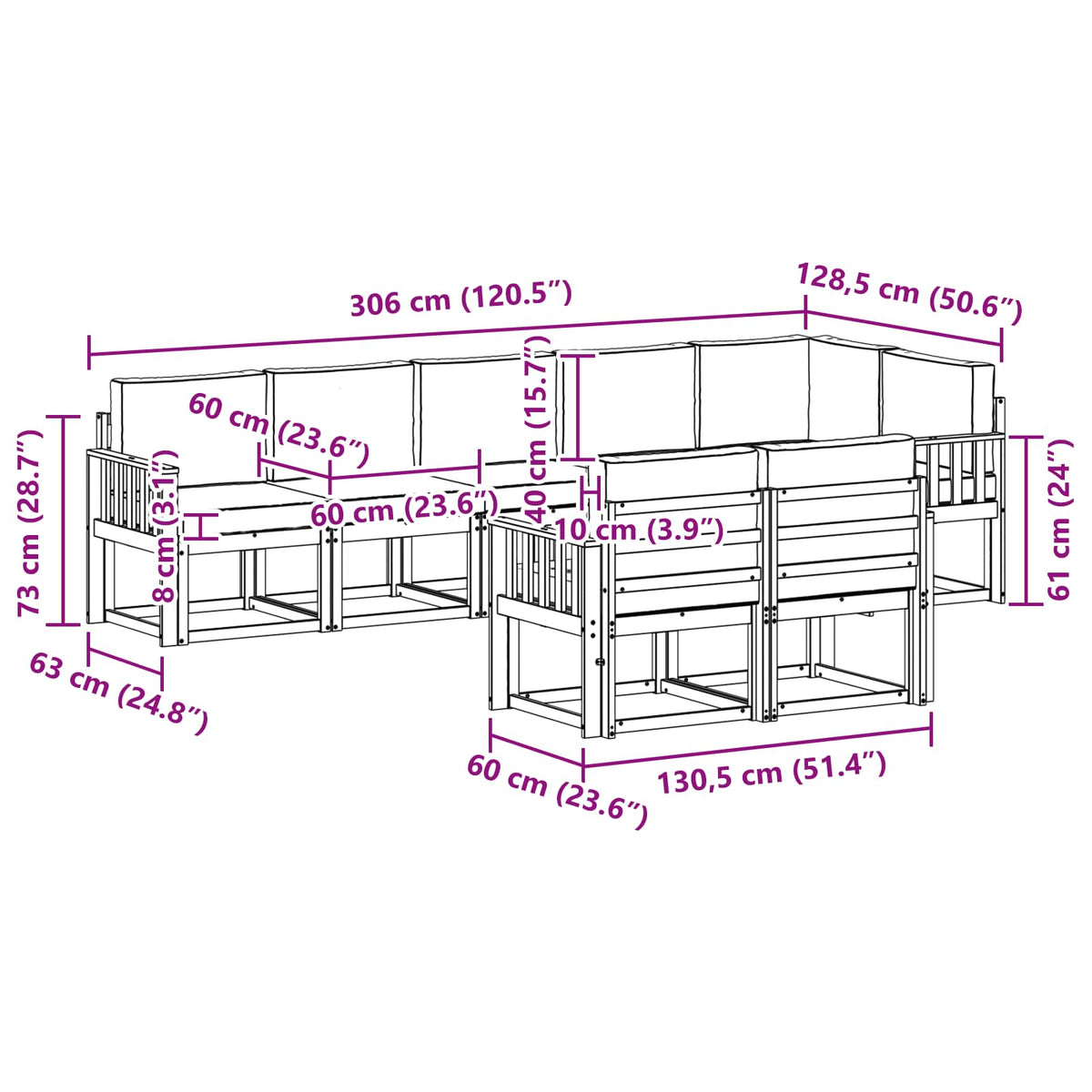 Outdoor-Sofagarnitur 8 stk. Natur und Creme